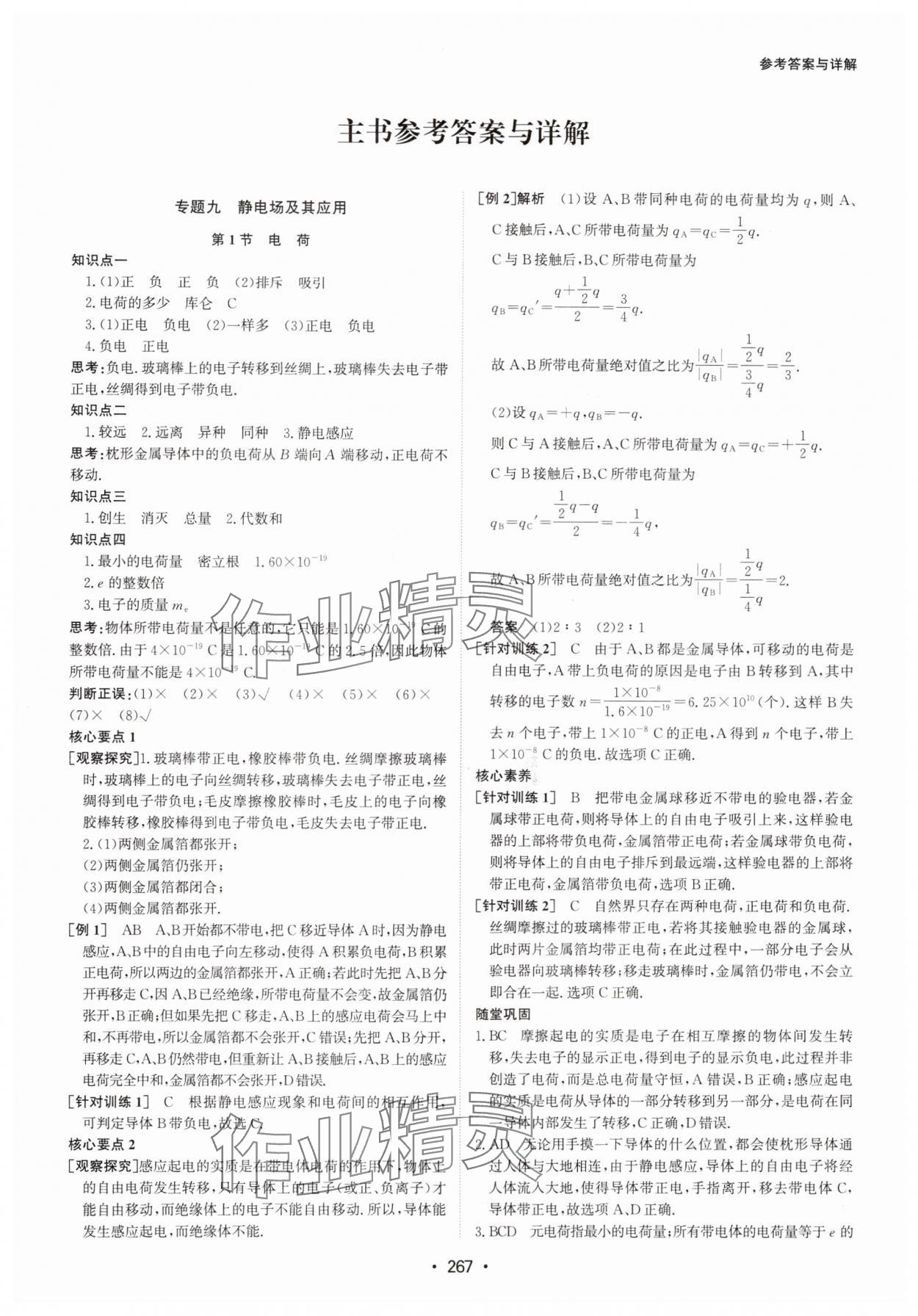 2024年系統(tǒng)集成新課程同步導(dǎo)學(xué)練測高中物理必修第三冊人教版 參考答案第1頁