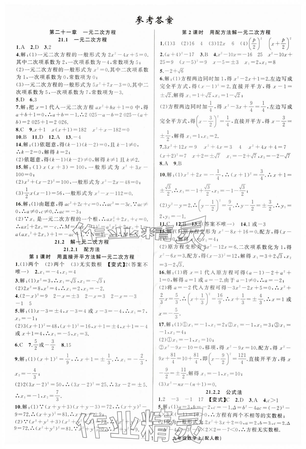 2025年四清导航九年级数学上册人教版 第1页