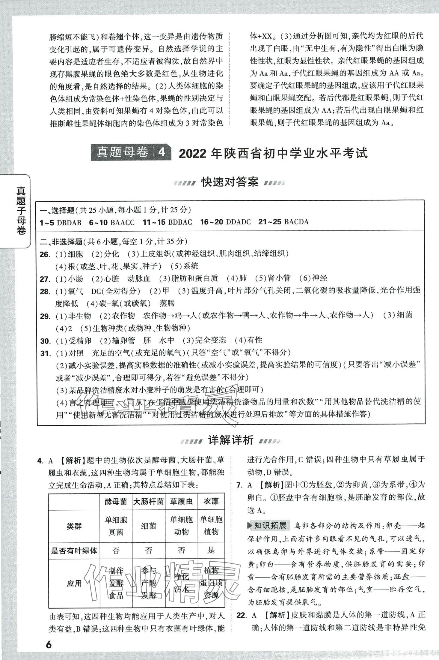 2024年万唯中考真题子母卷生物陕西专版&nbsp;第6页