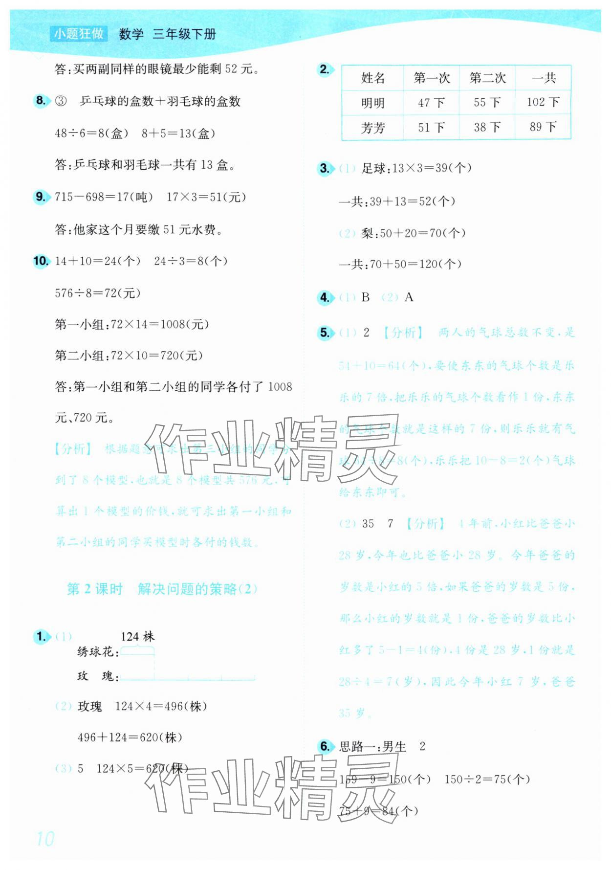 2025年小題狂做培優作業本三年級數學下冊蘇教版 參考答案第10頁