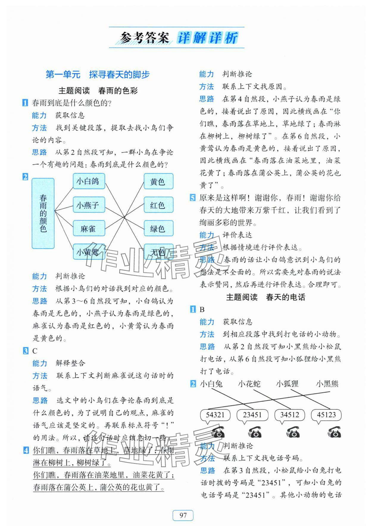 2024年知行合閱讀主題拓展訓練二年級語文下冊人教版 參考答案第1頁