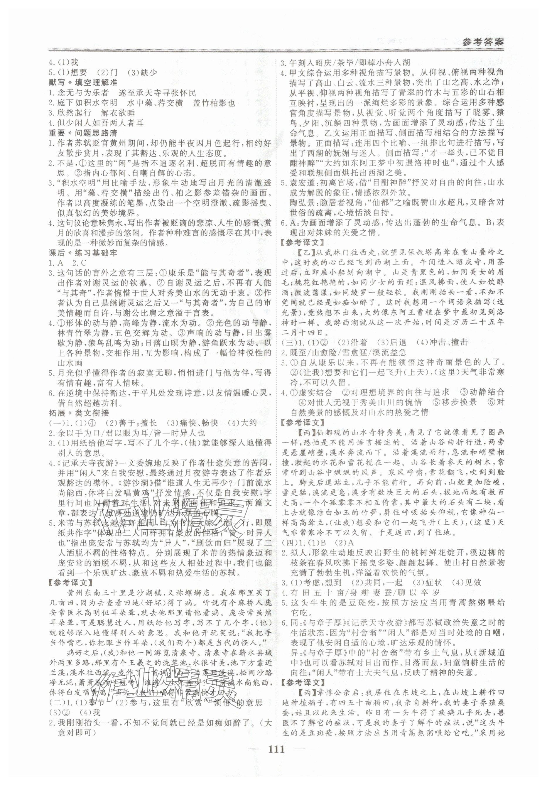 2025年初中課內(nèi)外文言文精致練習(xí)八年級(jí)上冊(cè)人教版 參考答案第3頁(yè)