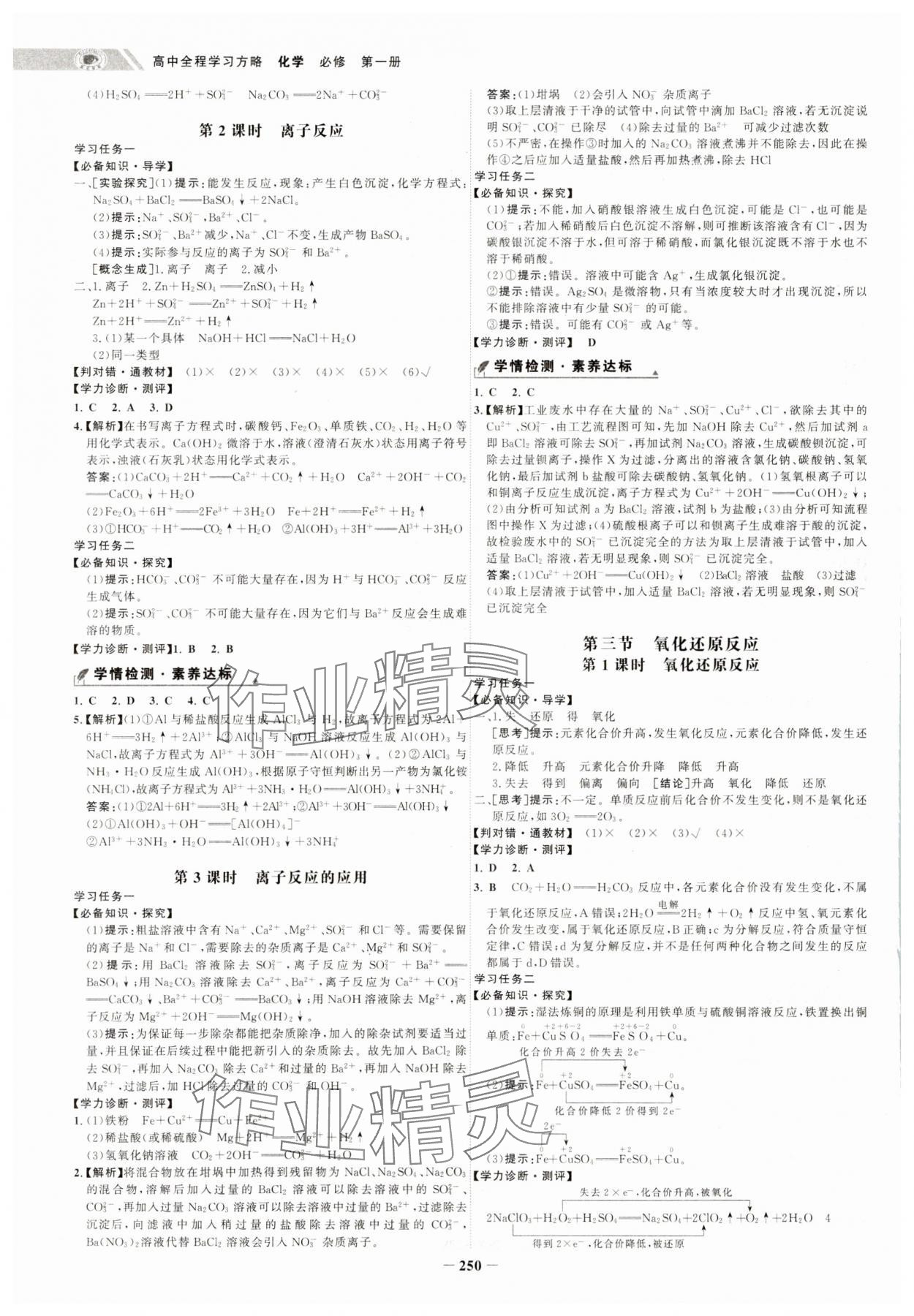 2024年世纪金榜高中全程复习方略高中化学必修第一册人教版 参考答案第2页