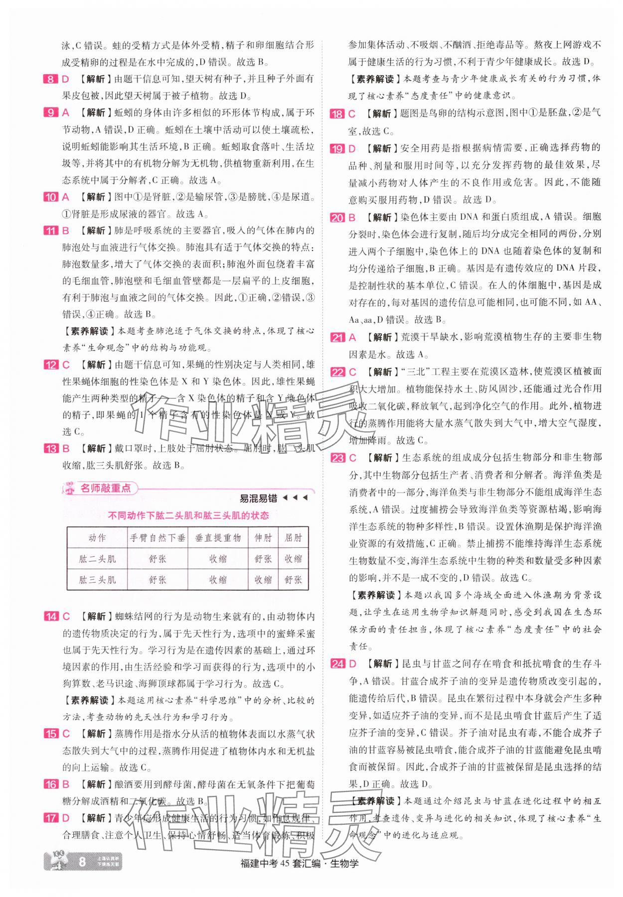 2025年金考卷福建中考45套匯編八年級生物 參考答案第8頁