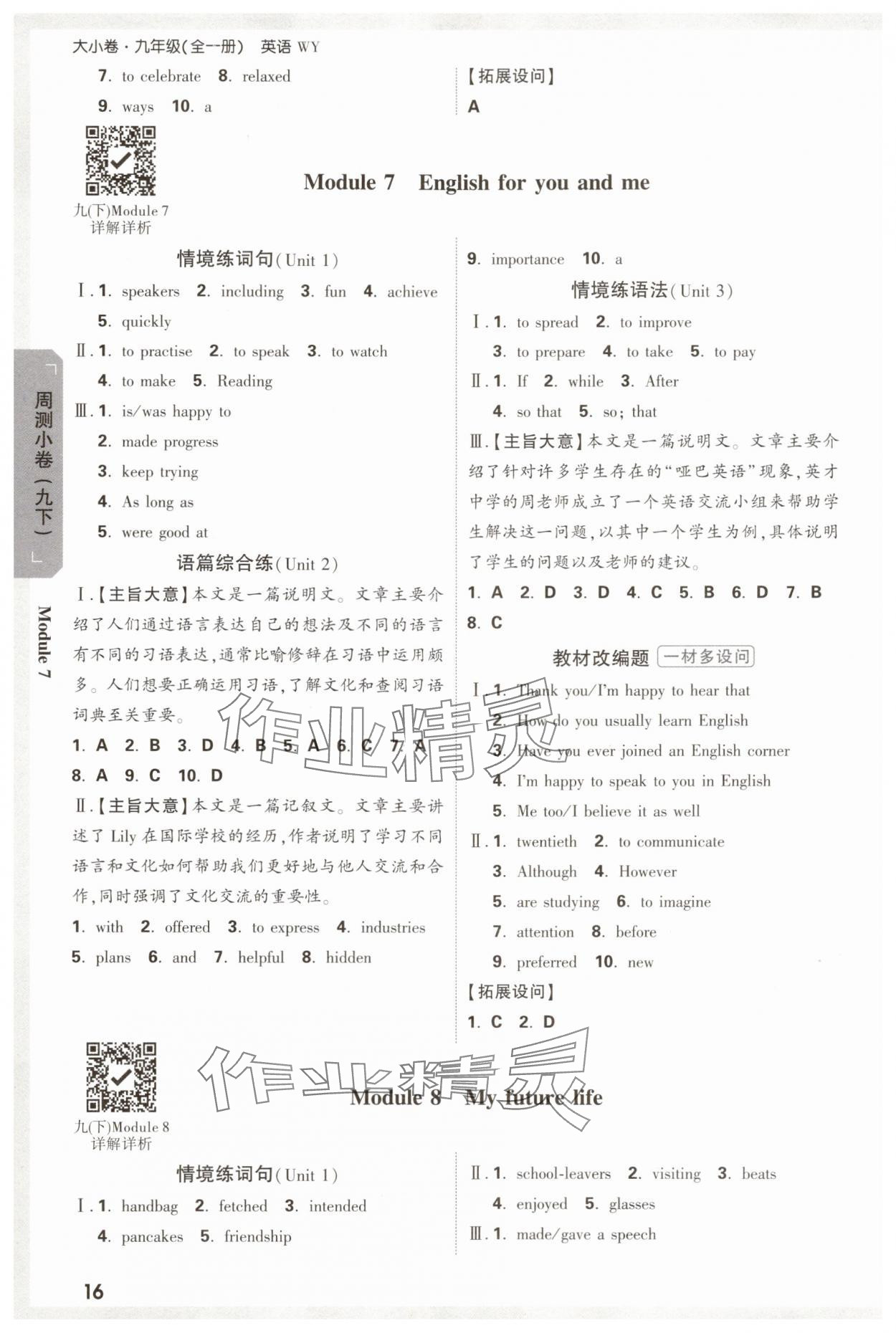 2025年萬唯中考大小卷九年級英語全一冊外研版 參考答案第16頁