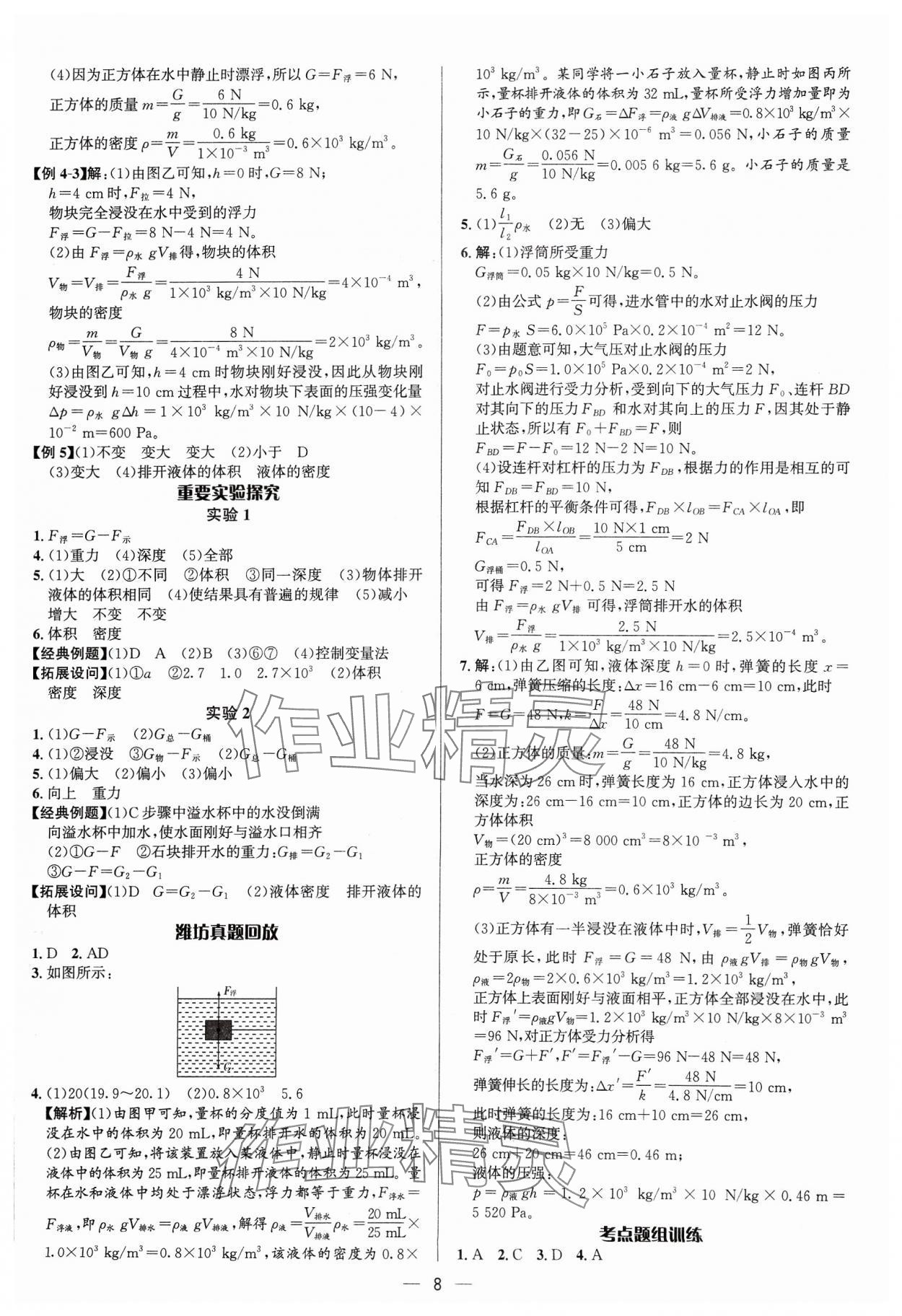2024年中考對策物理濰坊專版 參考答案第8頁