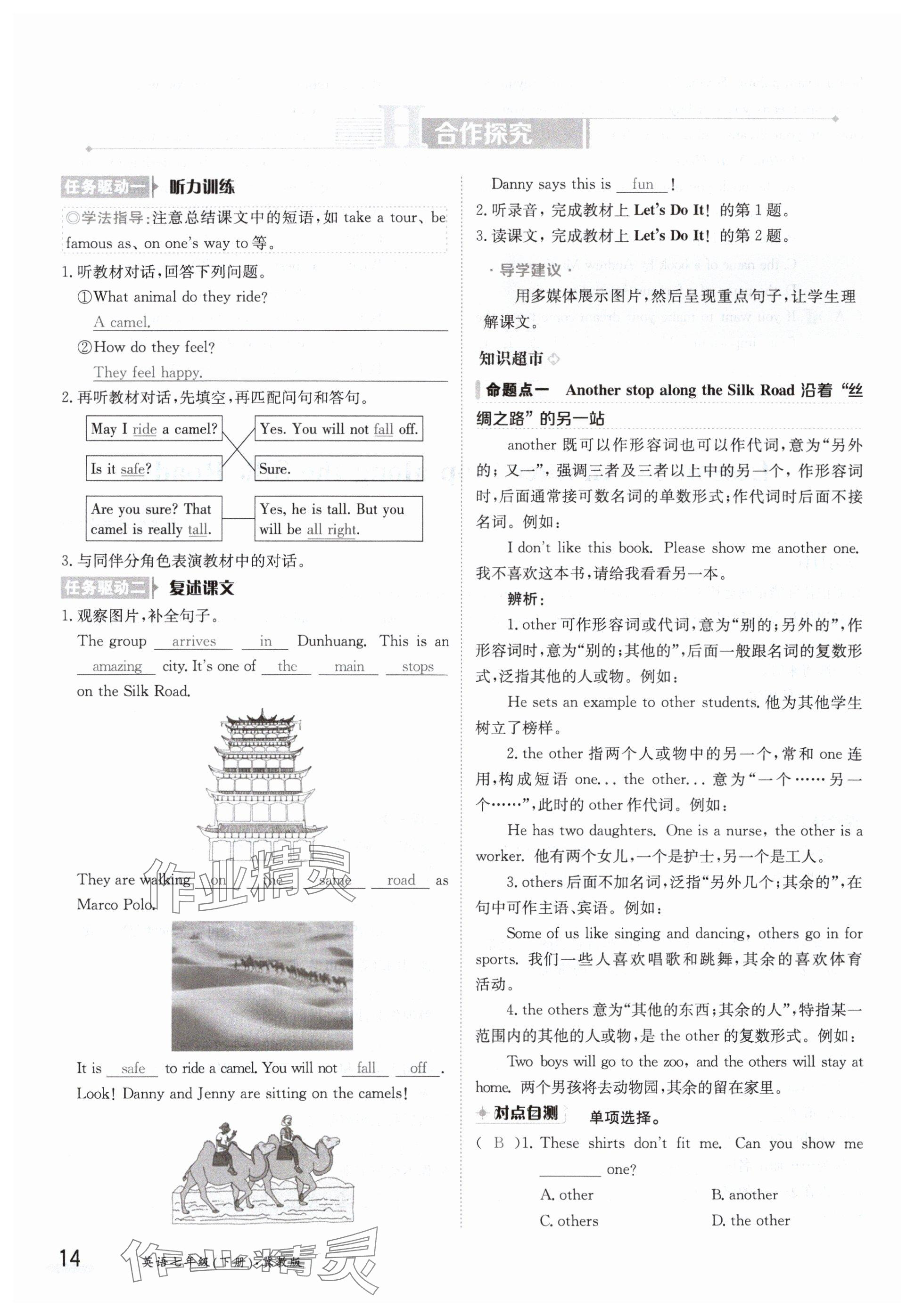 2024年金太陽導學案七年級英語下冊冀教版 參考答案第14頁