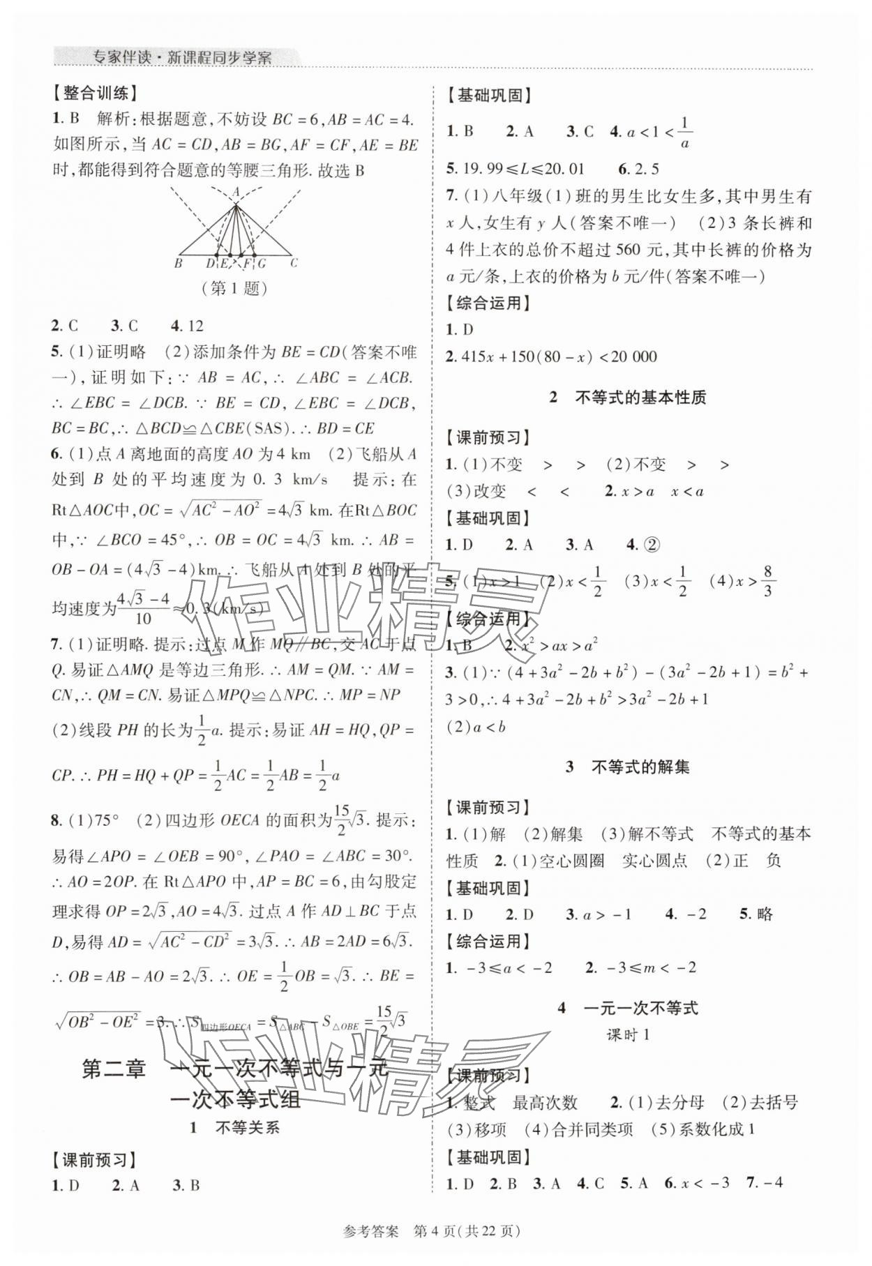 2024年新課程同步學(xué)案八年級(jí)數(shù)學(xué)下冊(cè)北師大版 參考答案第4頁