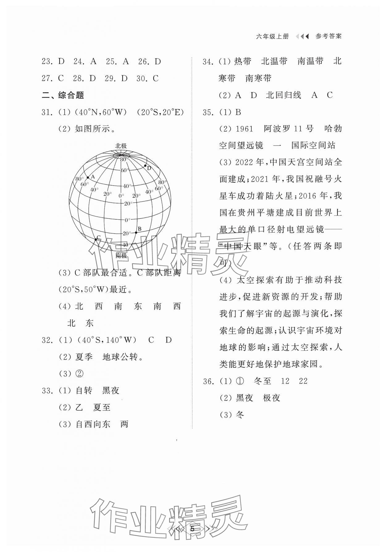 2024年綜合能力訓(xùn)練六年級地理上冊魯教版54制 參考答案第5頁