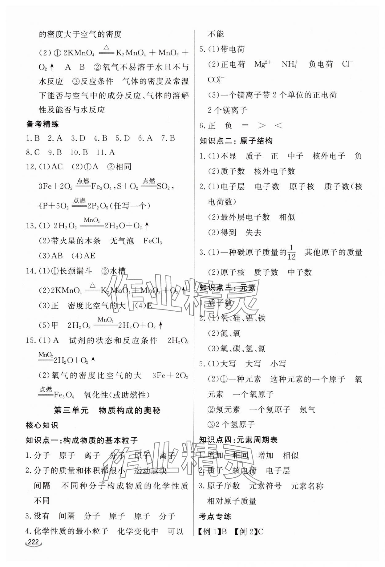 2025年初中學(xué)業(yè)水平考試備考指導(dǎo)化學(xué)中考臨沂專版&nbsp;參考答案第3頁