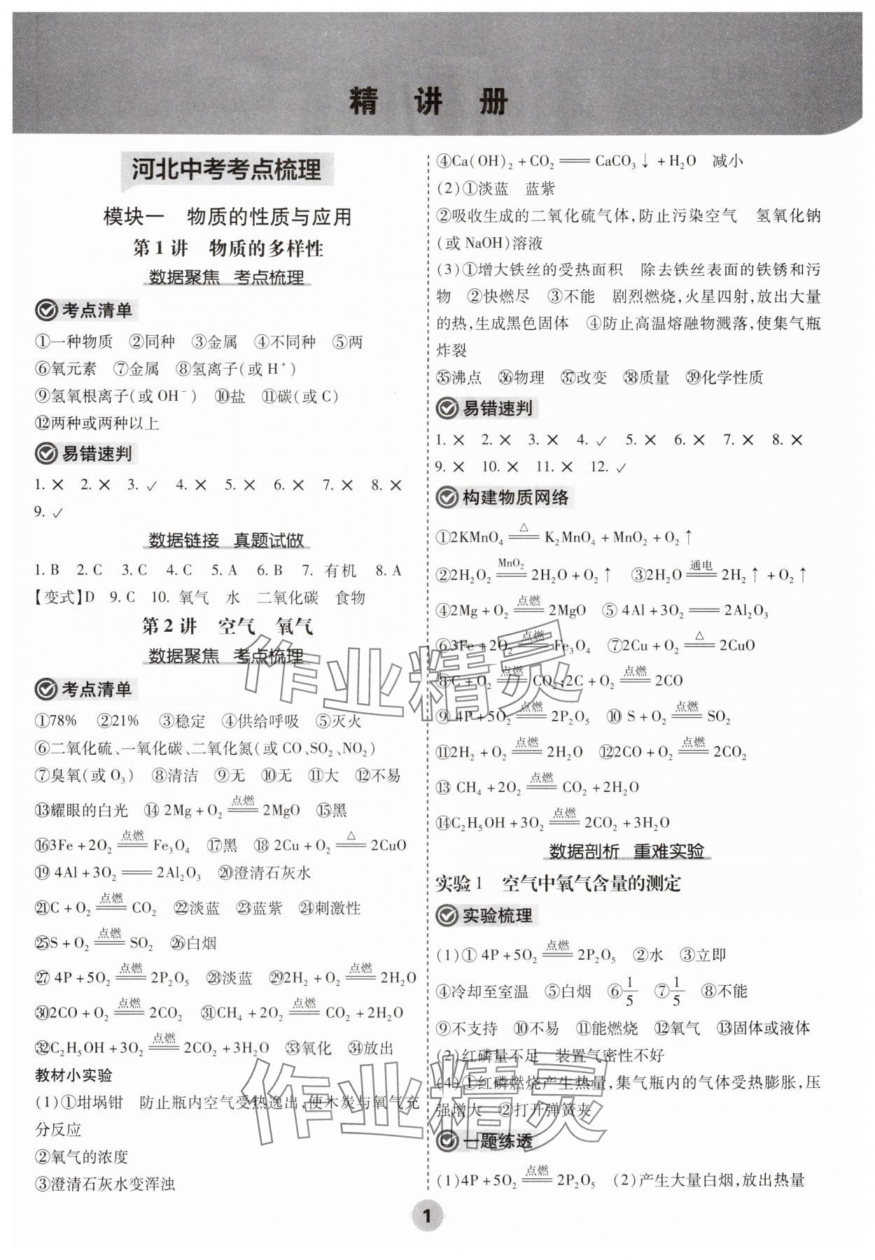 2025年中考大數據化學中考河北專版 參考答案第1頁