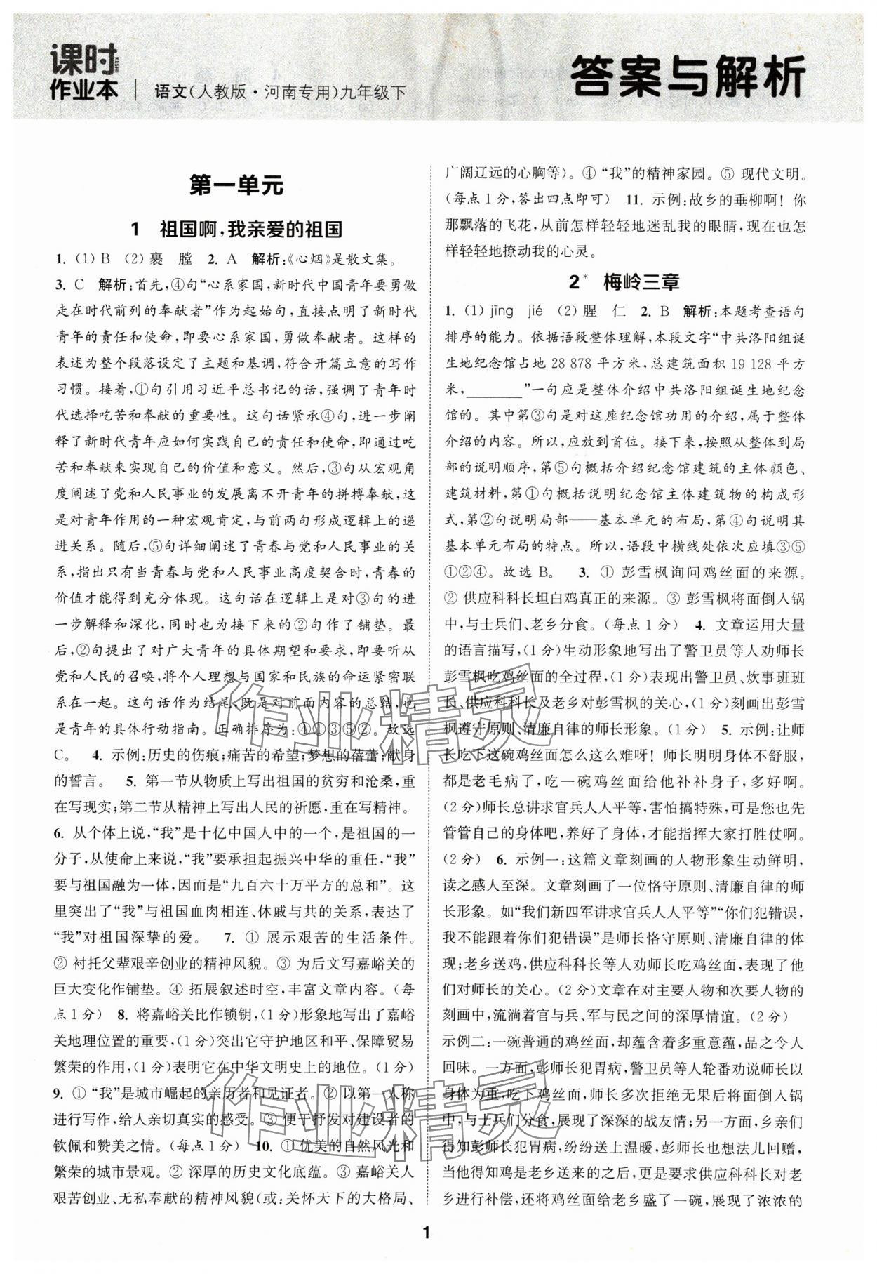 2025年通成學典課時作業(yè)本九年級語文下冊人教版河南專版 第1頁