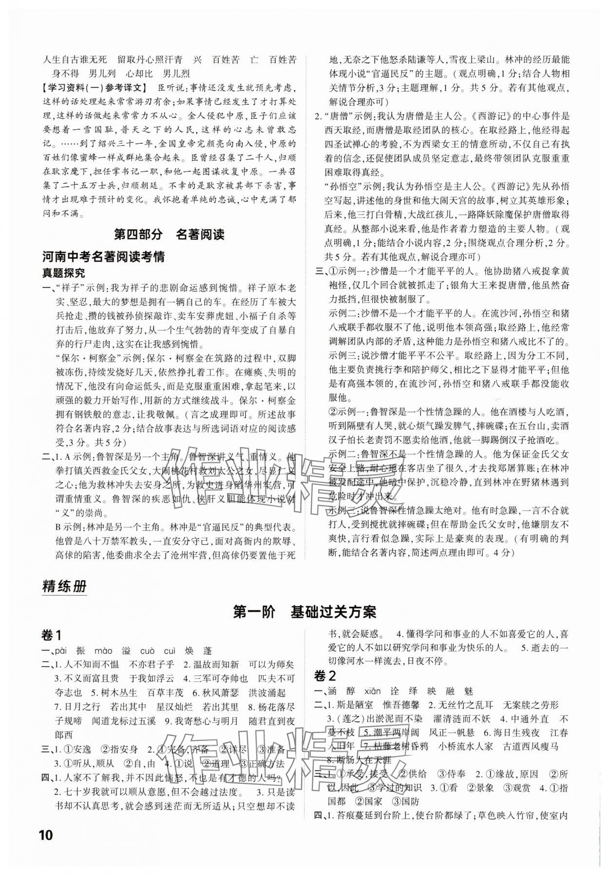 2025年鼎成中考精準提分語文河南專版 參考答案第9頁