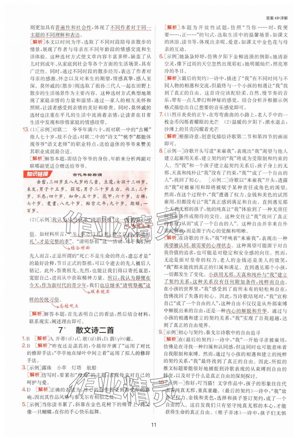 2025年課時訓(xùn)練七年級語文上冊人教版江蘇人民出版社 參考答案第11頁