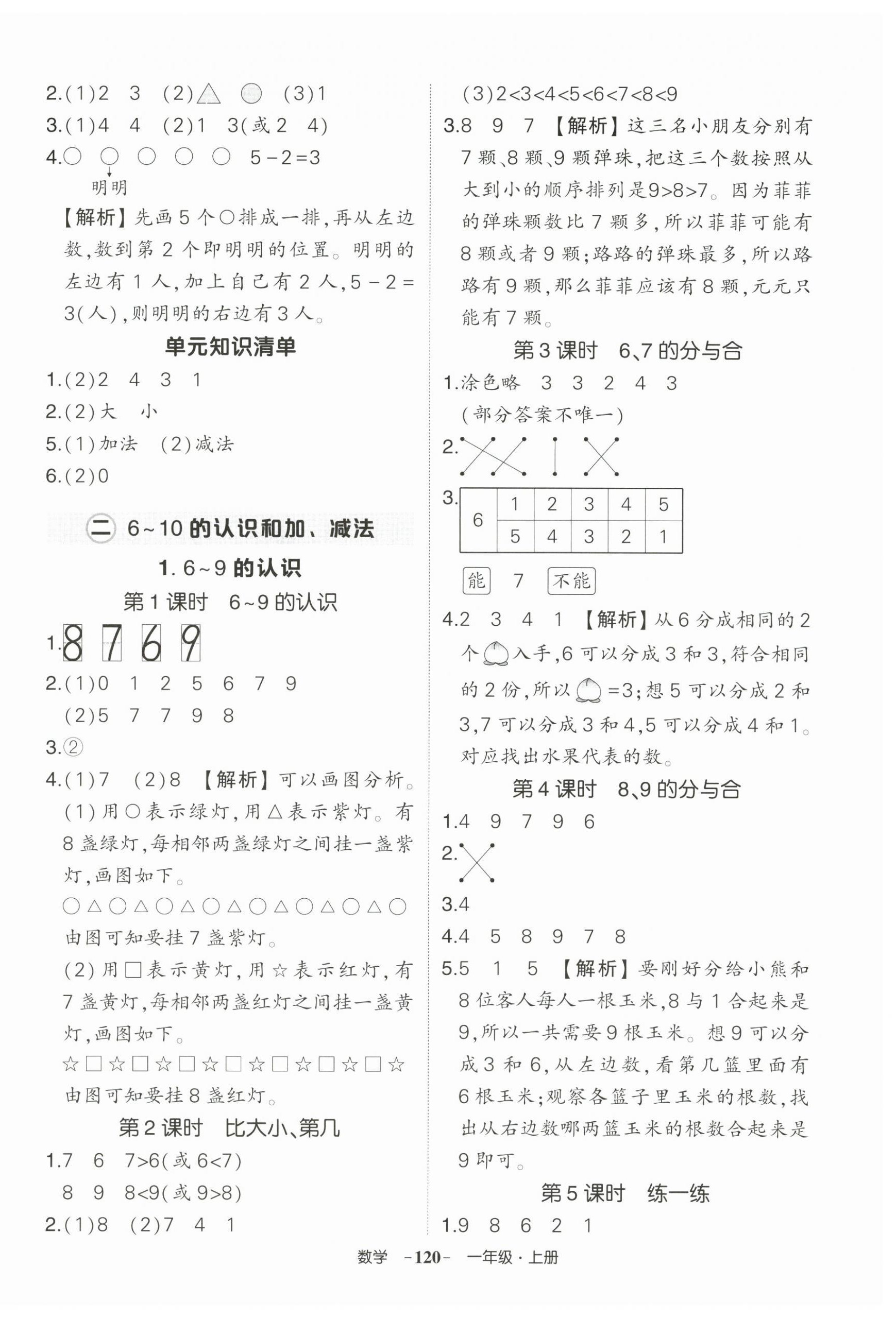 2025年狀元成才路創優作業100分一年級數學上冊人教版湖北專版&nbsp;參考答案第4頁