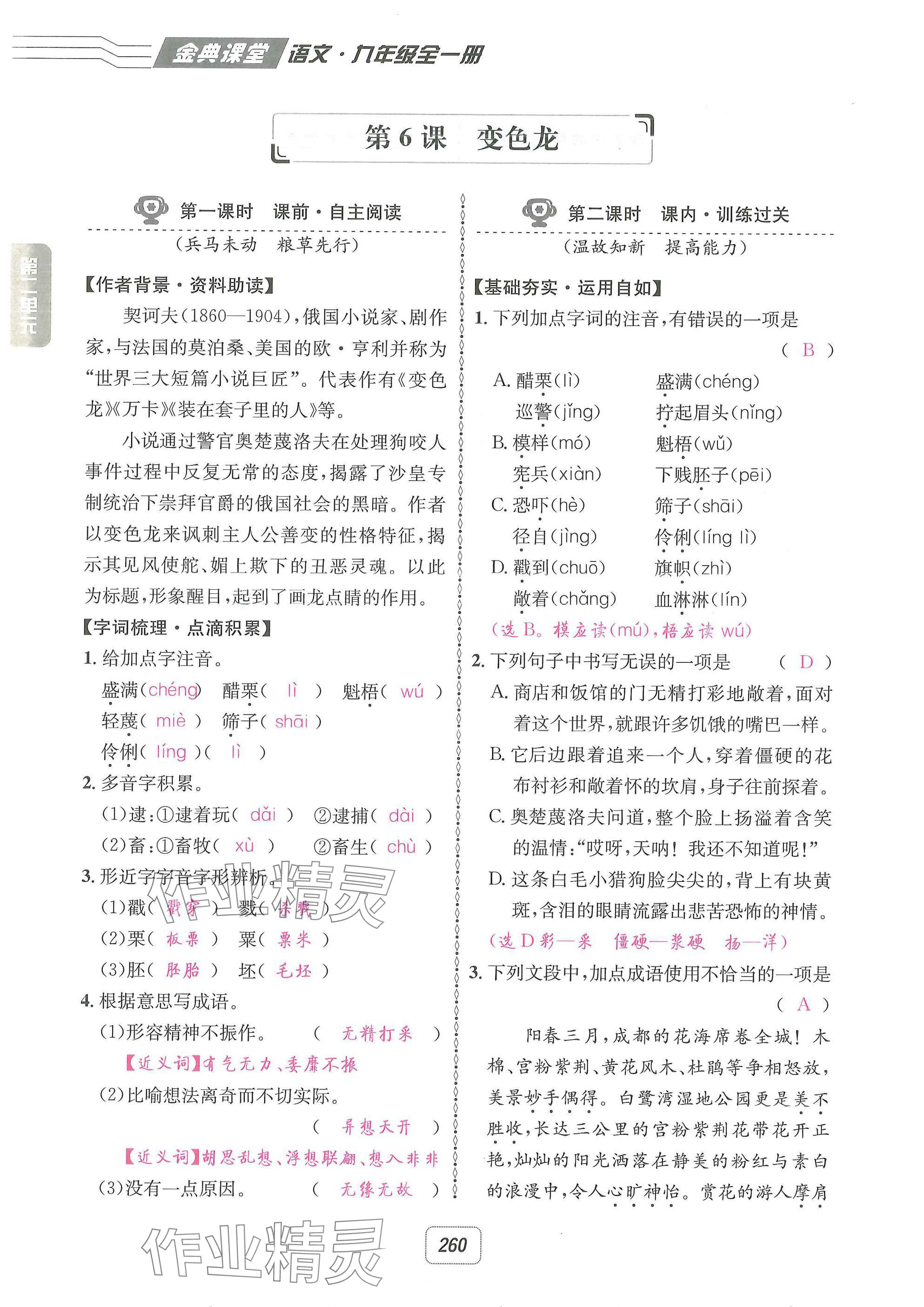 2025年名校金典課堂九年級語文全一冊下人教版成都專版 參考答案第34頁