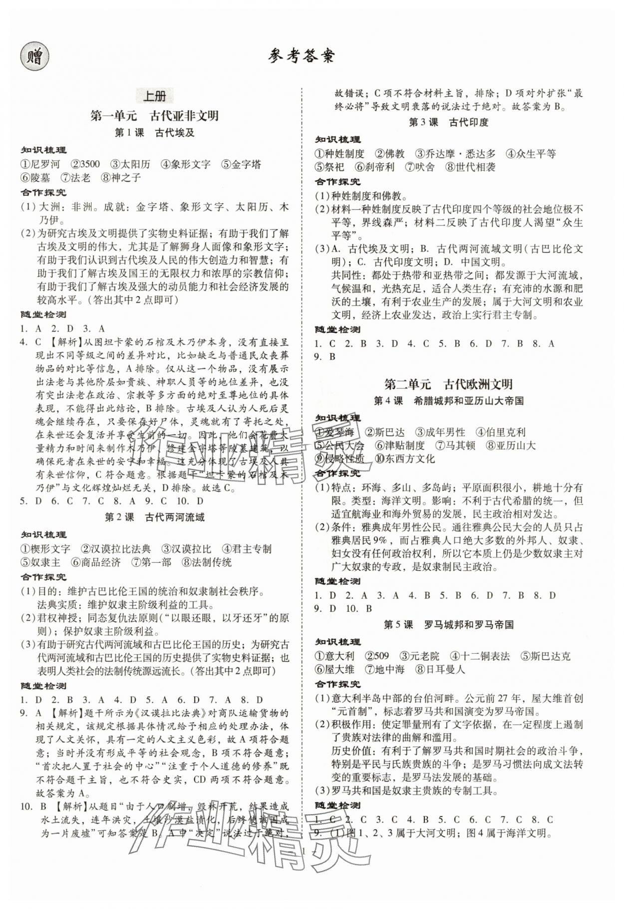 2025年金牌导学案九年级历史全一册人教版 第1页