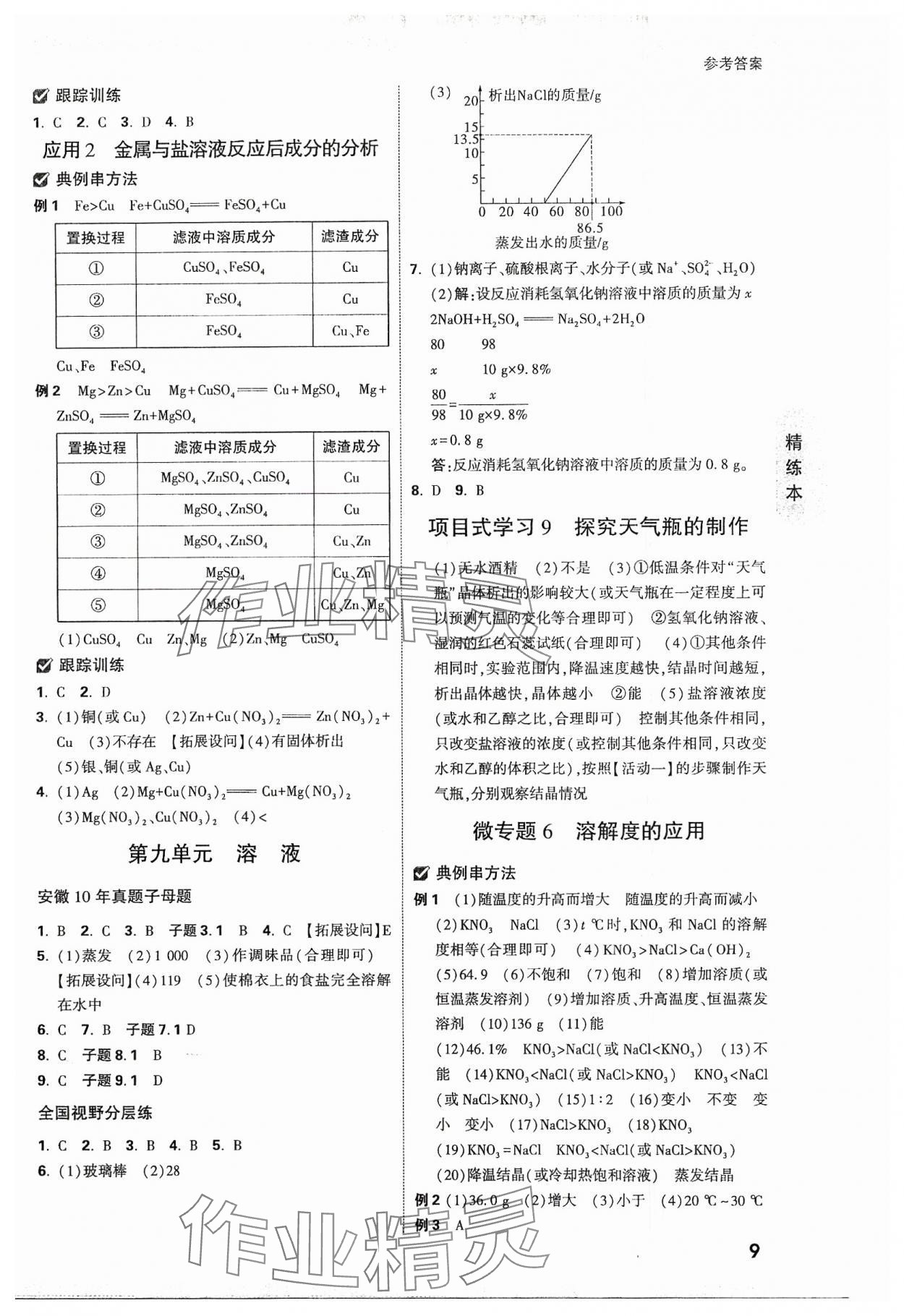 2024年万唯中考试题研究九年级化学安徽专版 参考答案第8页