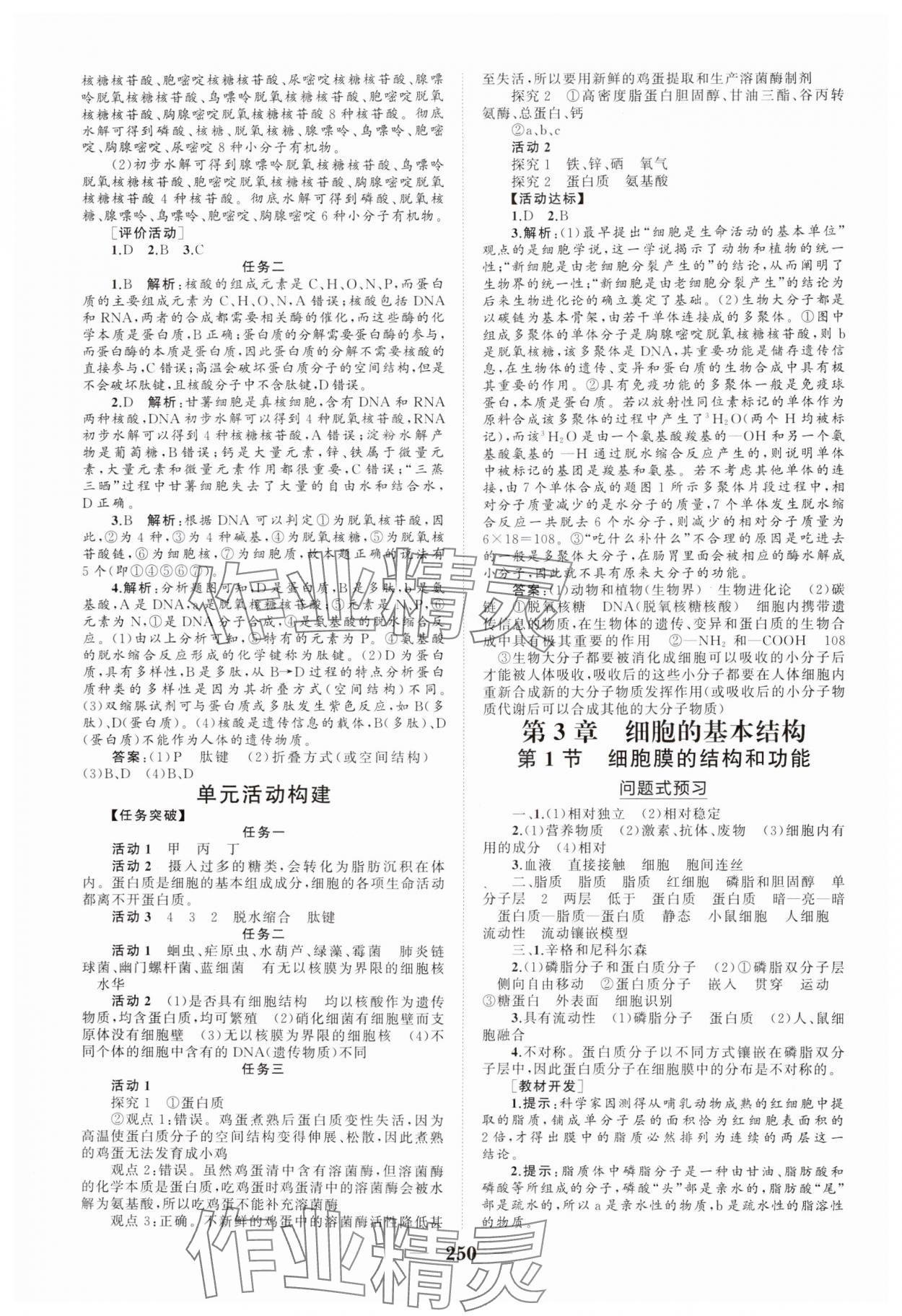 2024年新課程同步練習冊高中生物必修1人教版海南專版 參考答案第4頁