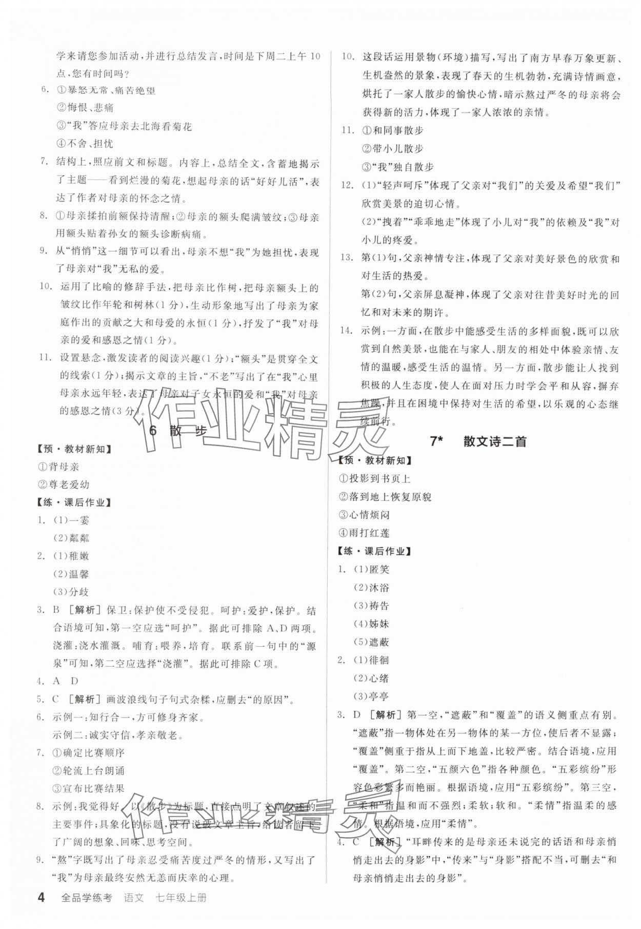 2025年全品学练考七年级语文上册人教版广东专版 第4页