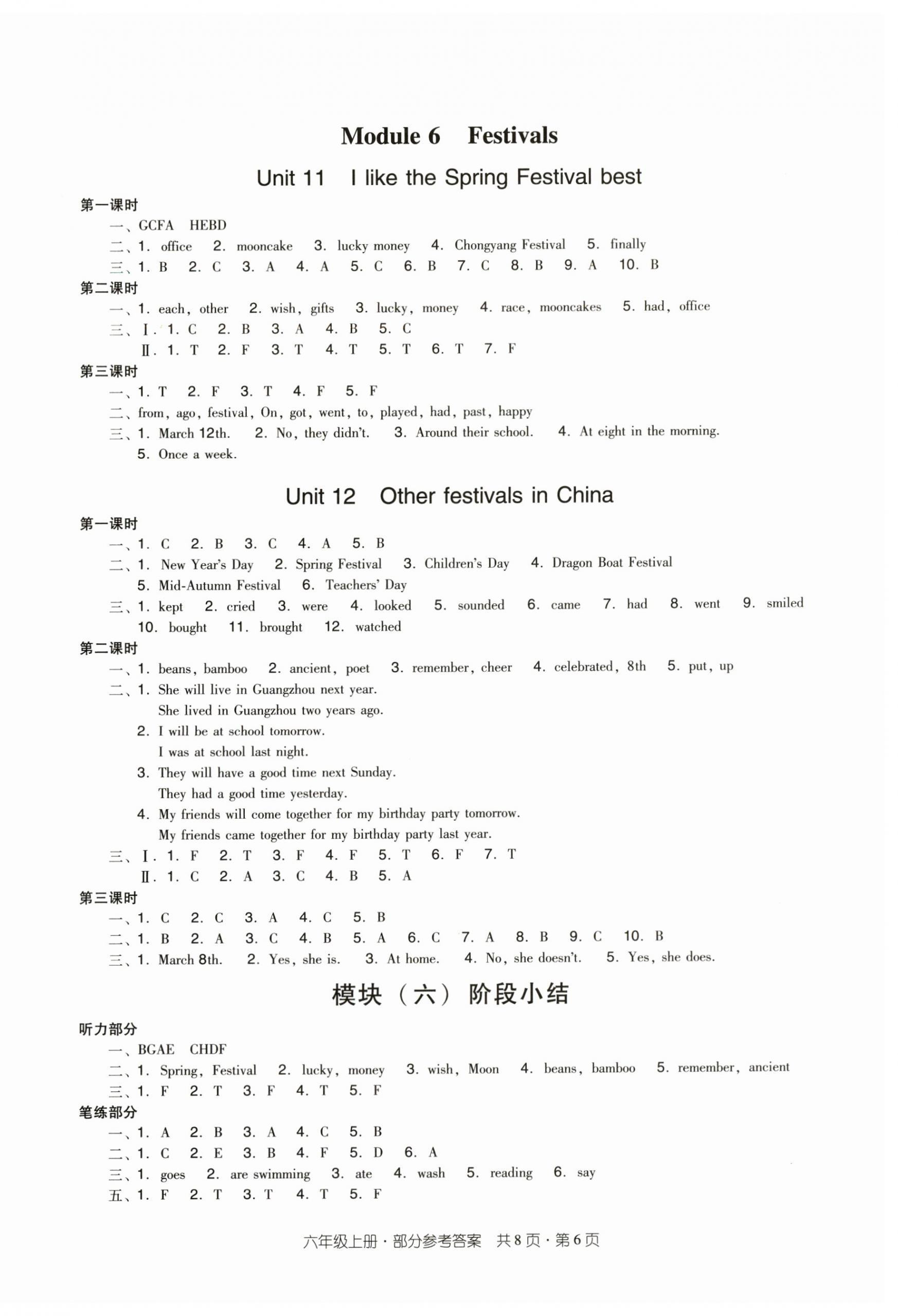 2025年雙基同步導(dǎo)學(xué)導(dǎo)練六年級(jí)英語上冊(cè)教科版廣州專版 參考答案第6頁