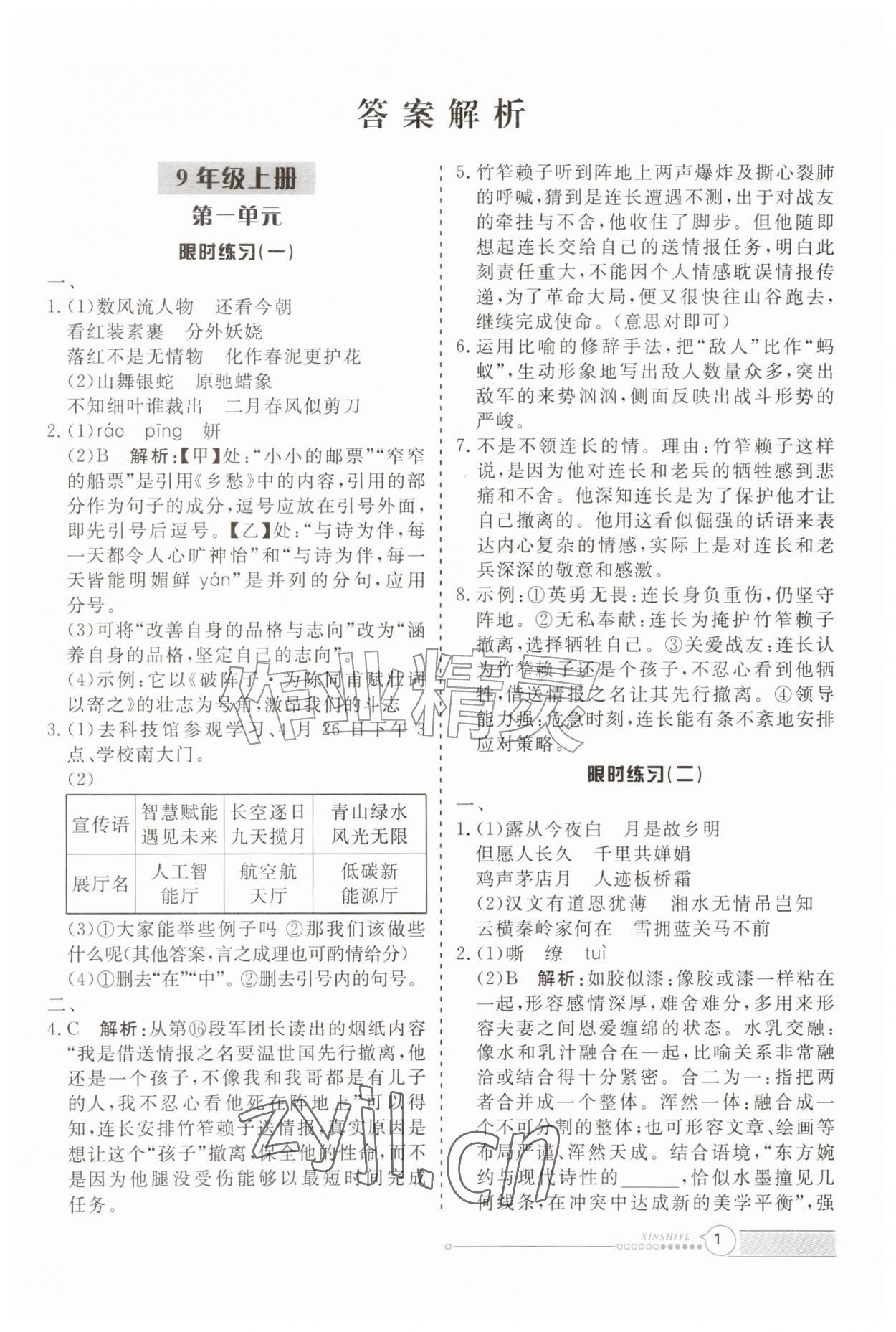 2026年新视野限时训练九年级语文全一册人教版&nbsp;第1页