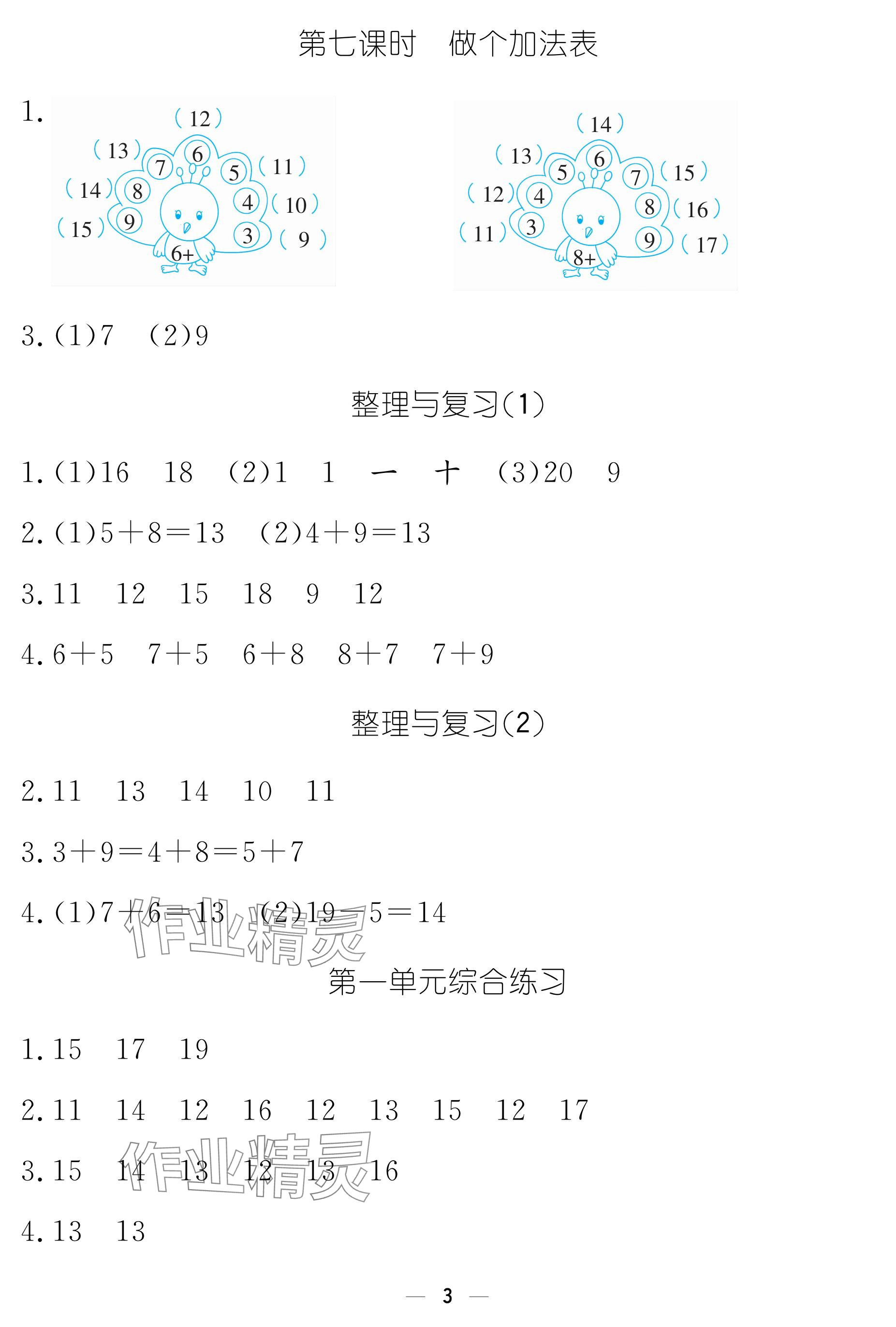 2025年作業本江西教育出版社一年級數學下冊北師大版 參考答案第3頁