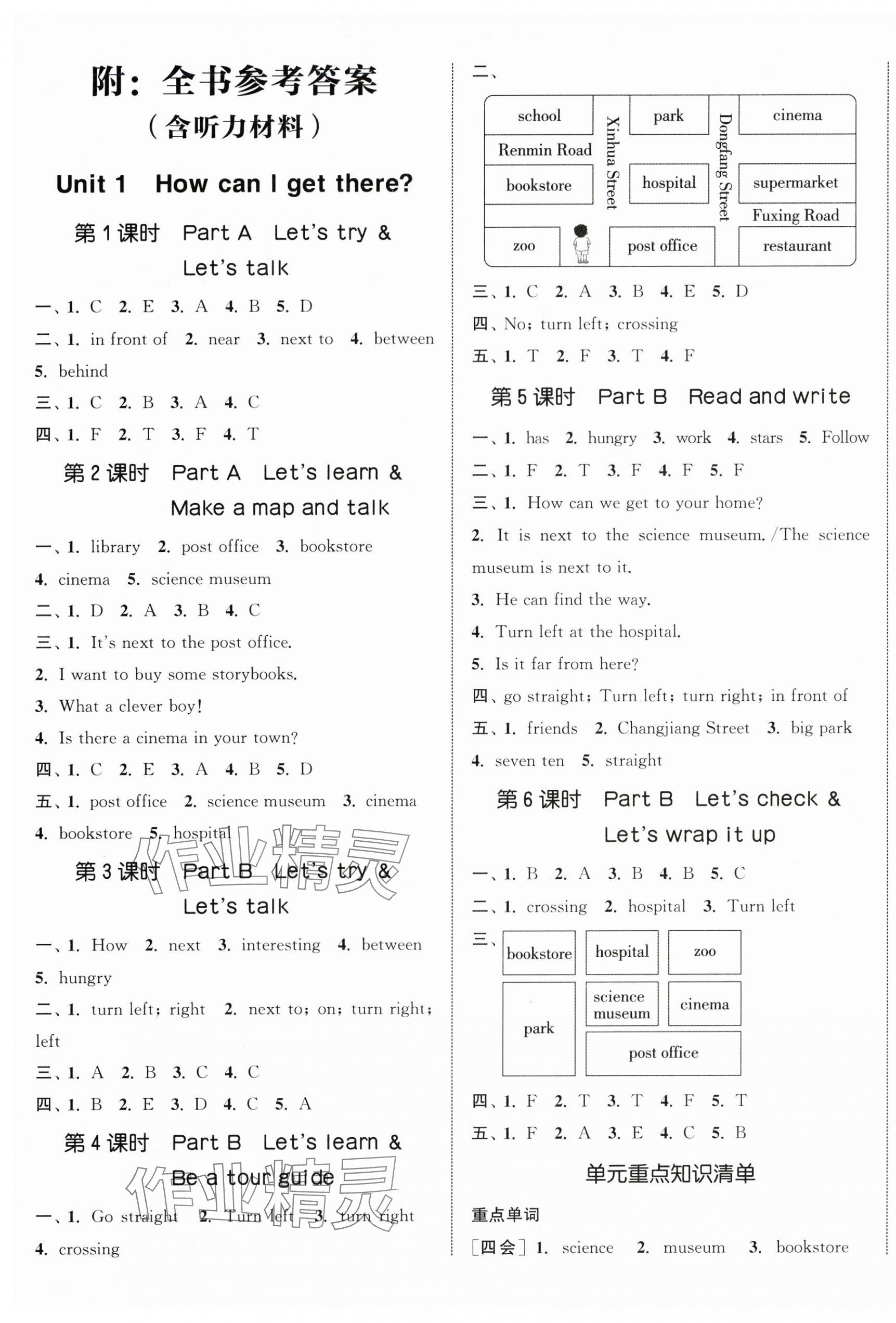 2025年通城學典課時新體驗六年級英語上冊人教版 參考答案第1頁