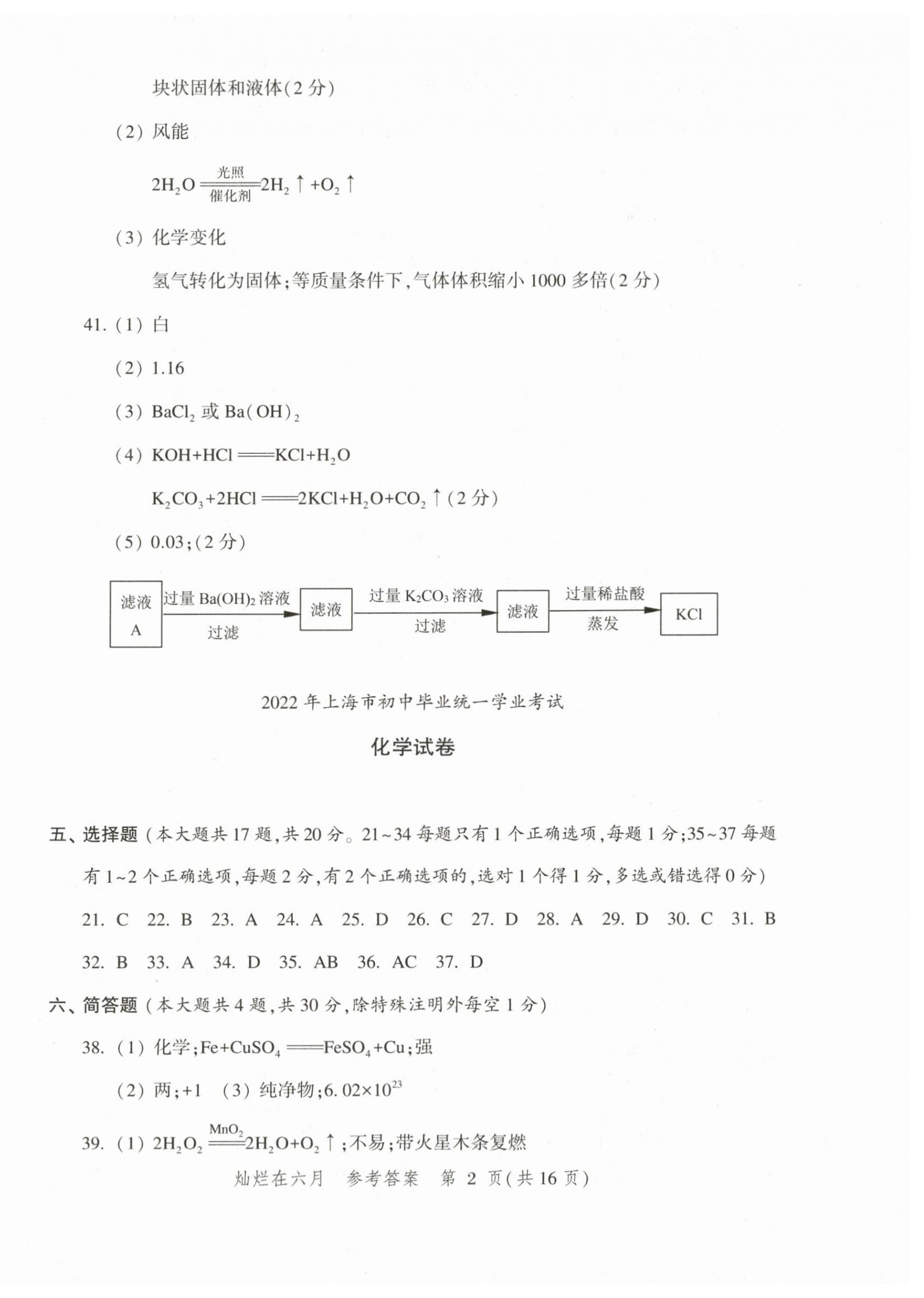 2024年灿烂在六月上海中考真卷化学 第2页