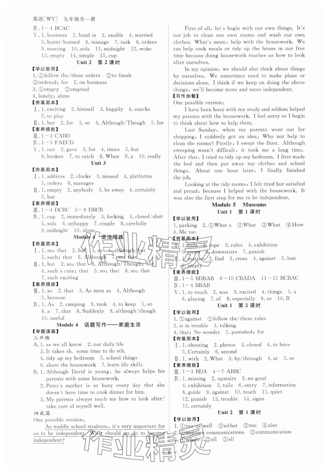 2024年全效學(xué)習(xí)課時提優(yōu)九年級英語全一冊外研版精華版 參考答案第5頁