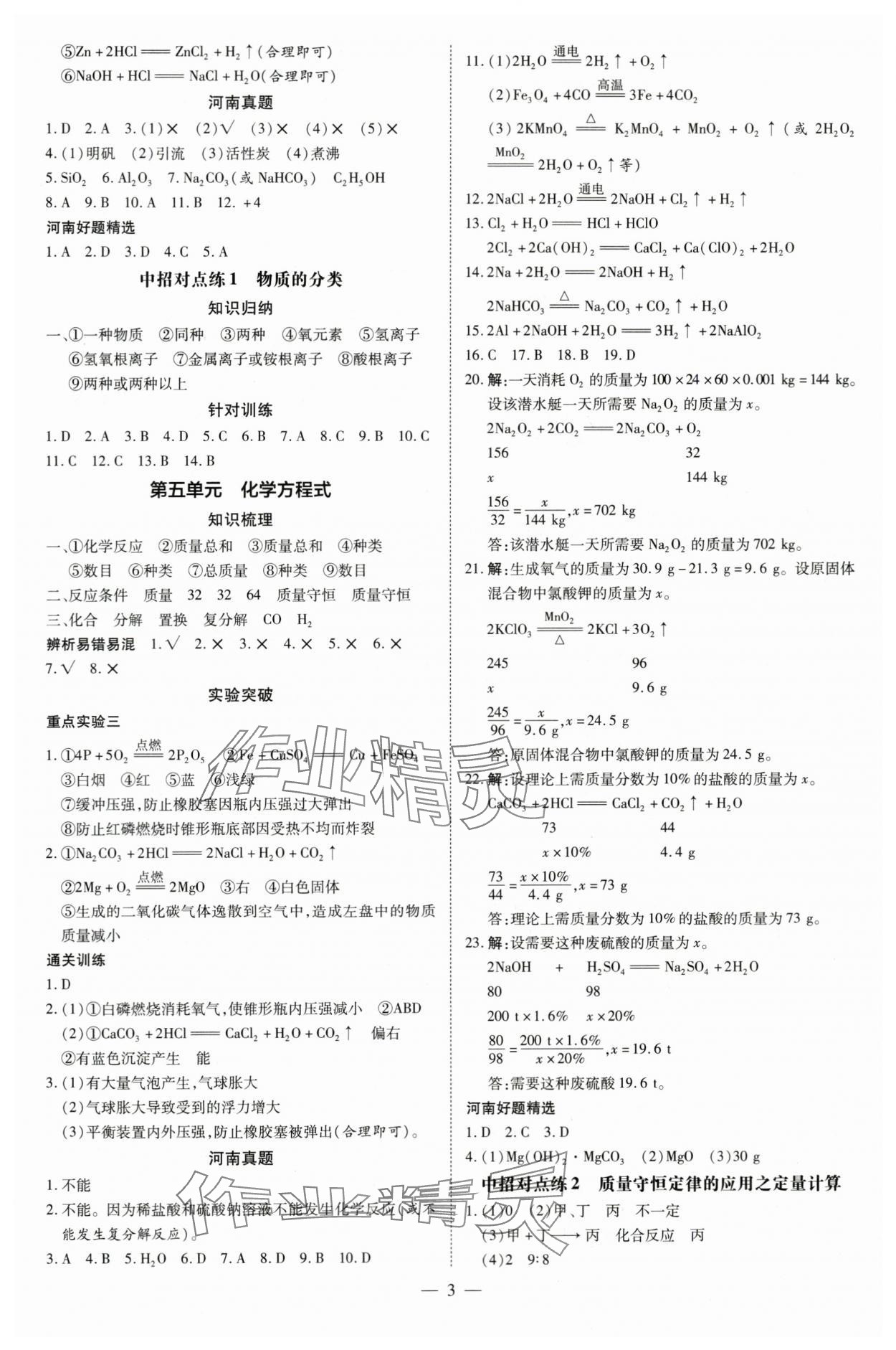 2024年領(lǐng)跑中考化學(xué)河南專版 參考答案第3頁