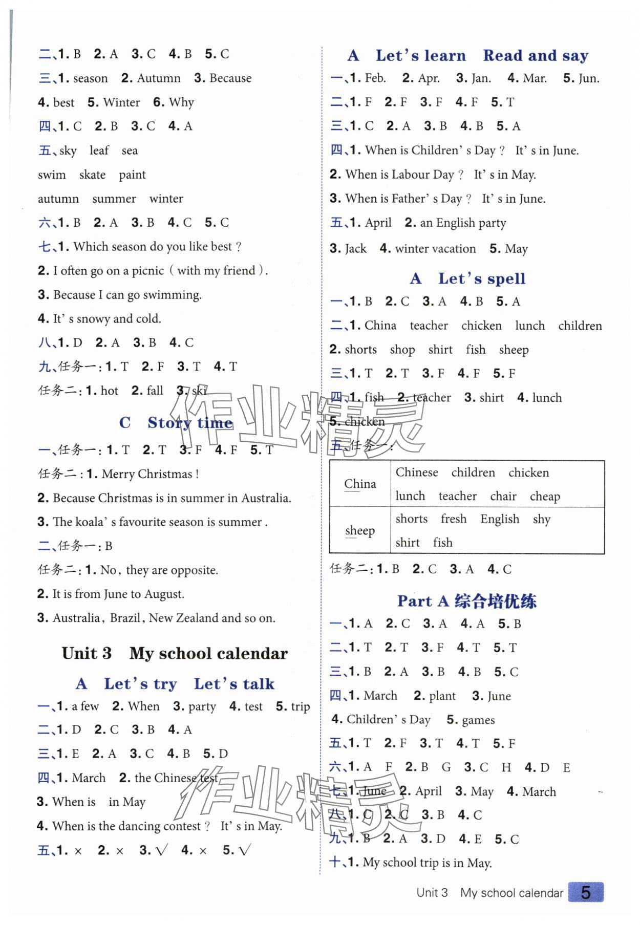 2025年練出好成績五年級英語下冊人教版 參考答案第4頁