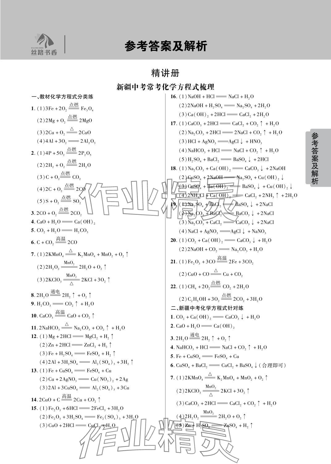 2024年中考新思路化學新疆專版 參考答案第1頁