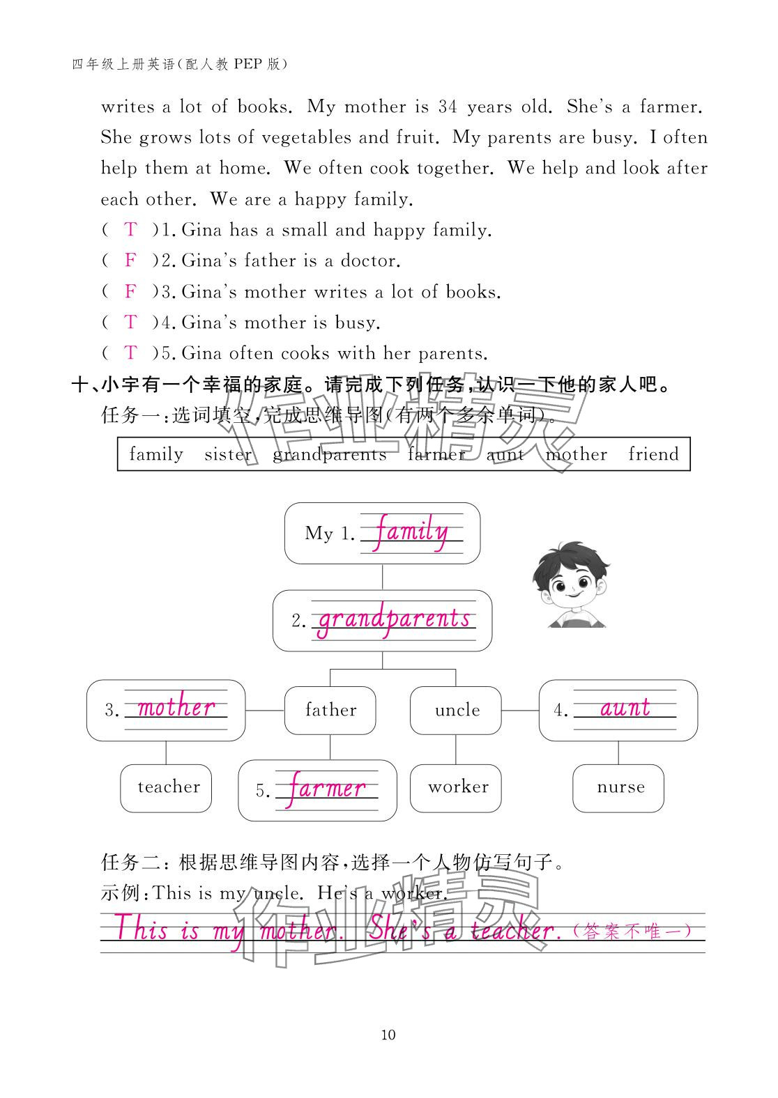 2025年作业本江西教育出版社四年级英语上册人教版 参考答案第10页