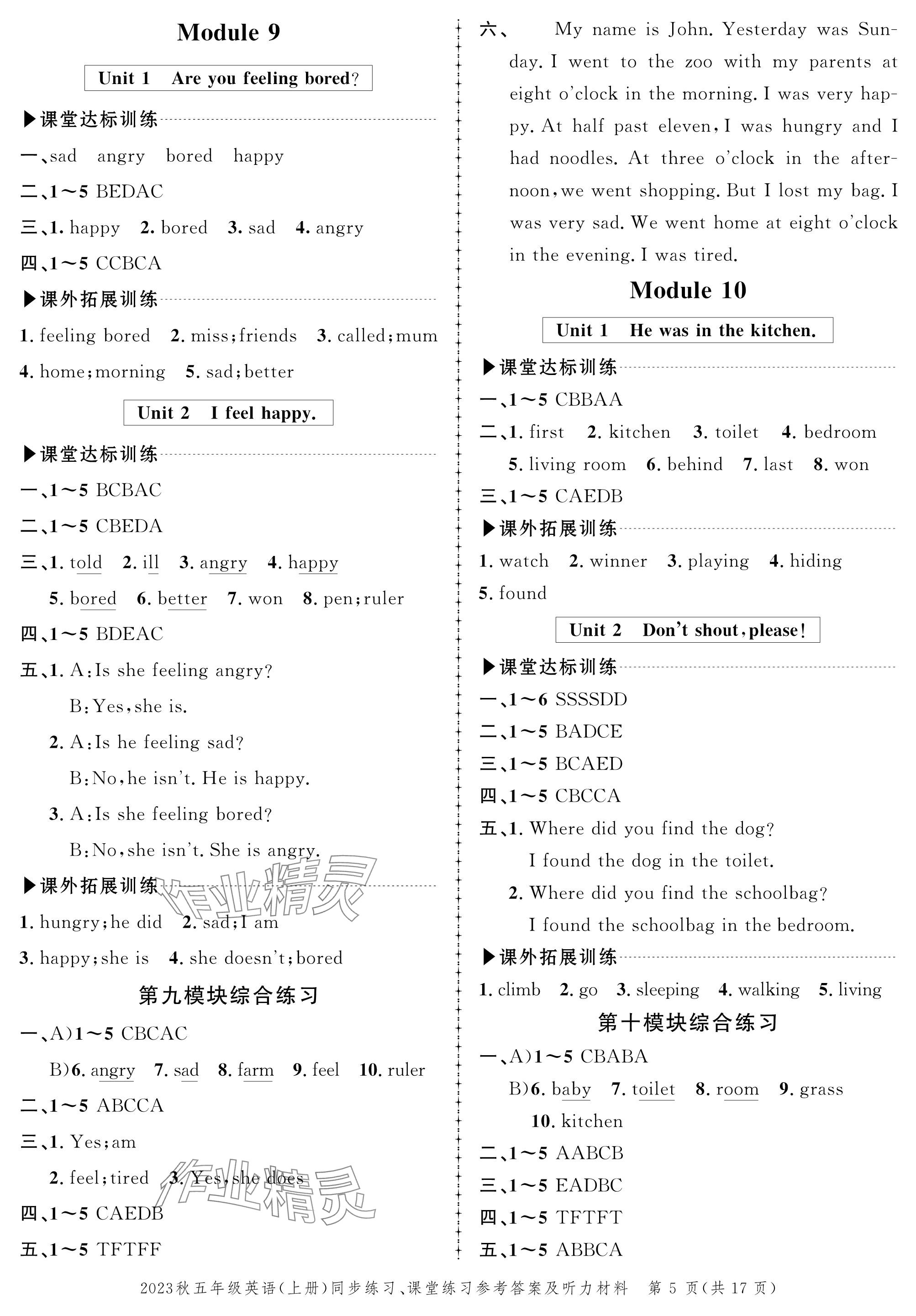 2023年创新作业同步练习五年级英语上册外研版 参考答案第5页