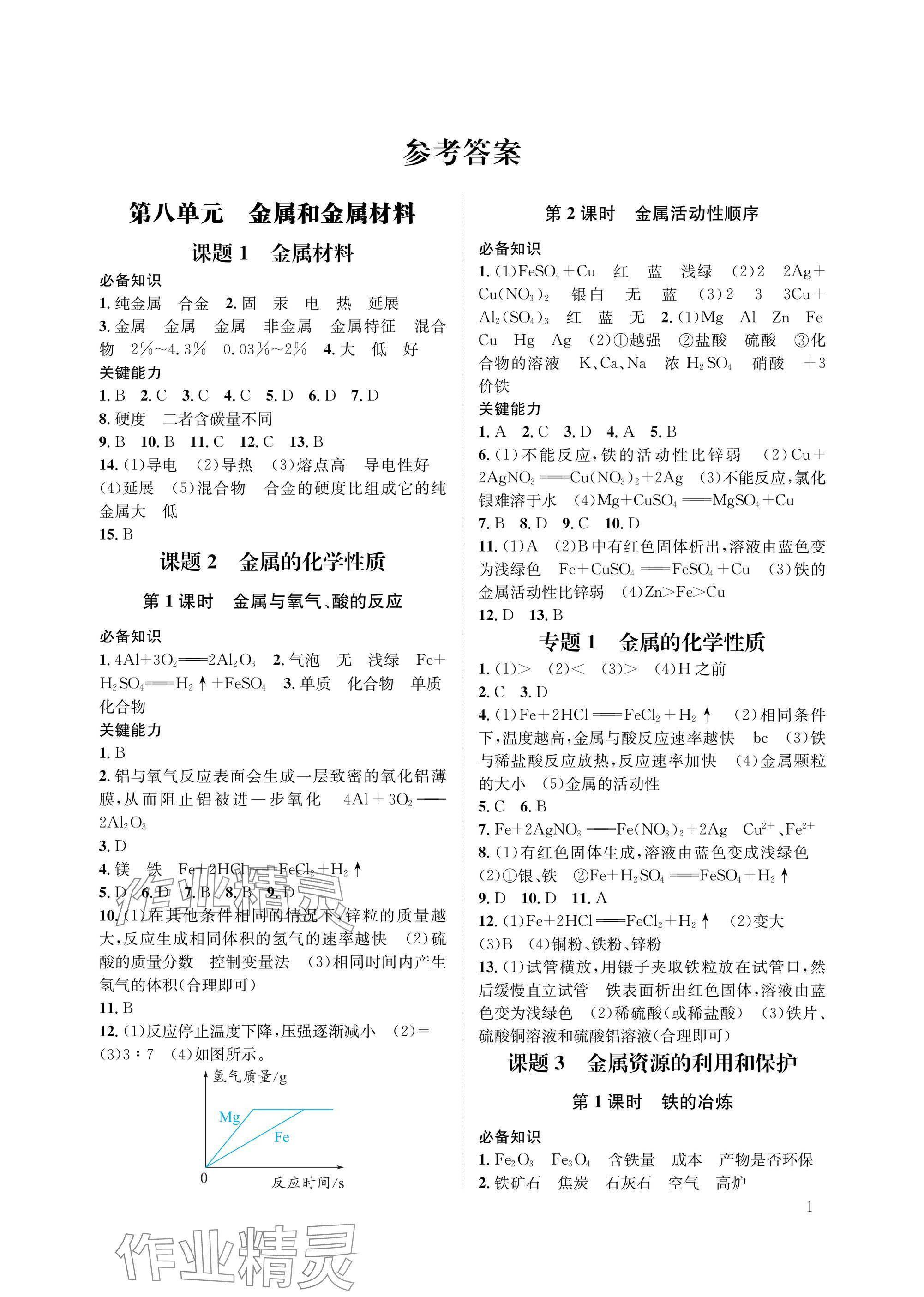 2025年第一學(xué)堂九年級化學(xué)下冊人教版 參考答案第1頁