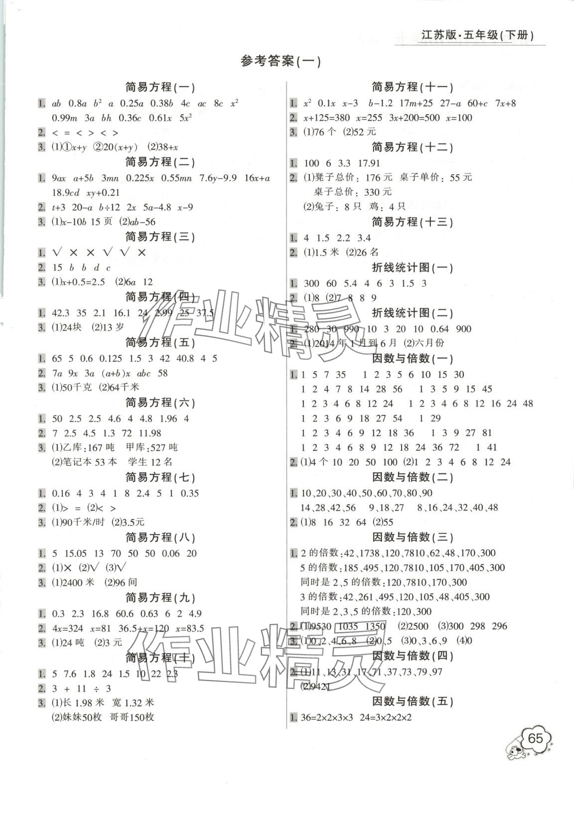 2025年小学生口算应用题卡一本全五年级数学下册苏教版 第1页
