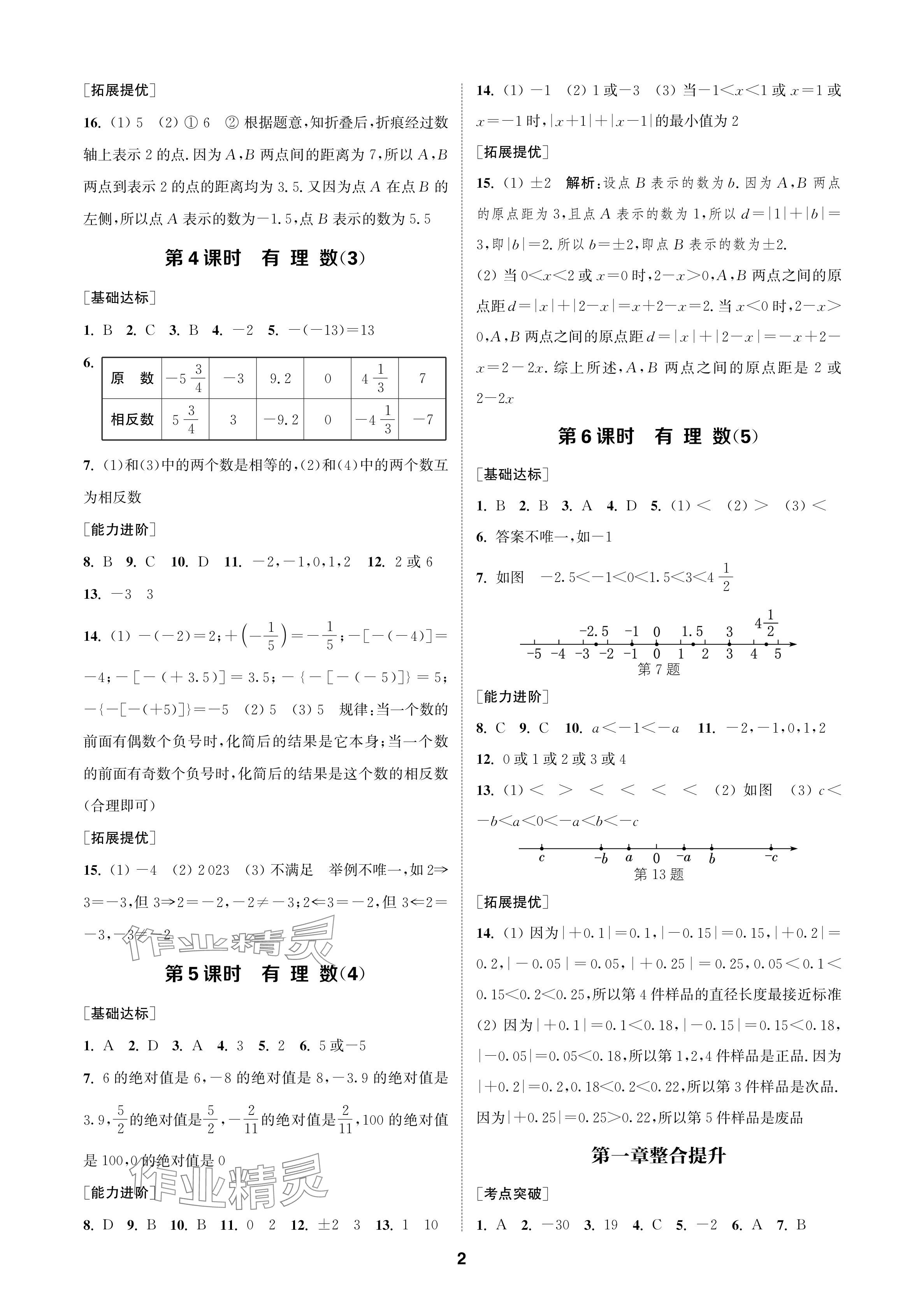 2024年金钥匙课时学案作业本七年级数学上册人教版 参考答案第2页