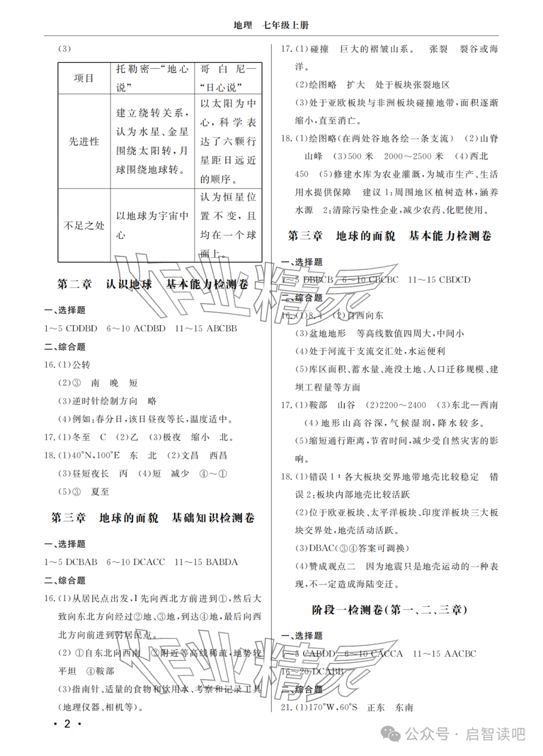 2025年同步练习册分层检测卷七年级地理上册湘教版 参考答案第2页