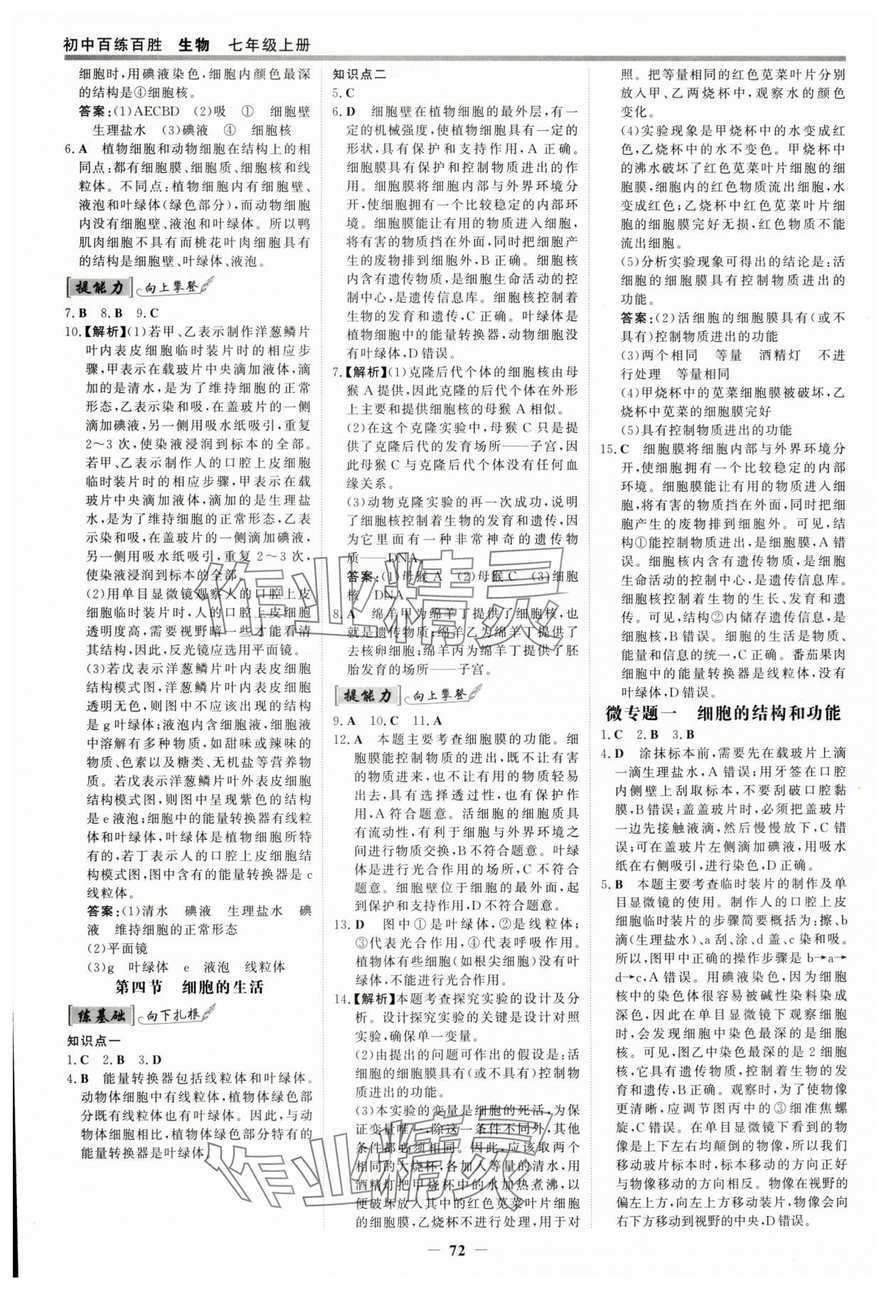 2025年世紀金榜百練百勝七年級生物上冊人教版 參考答案第3頁