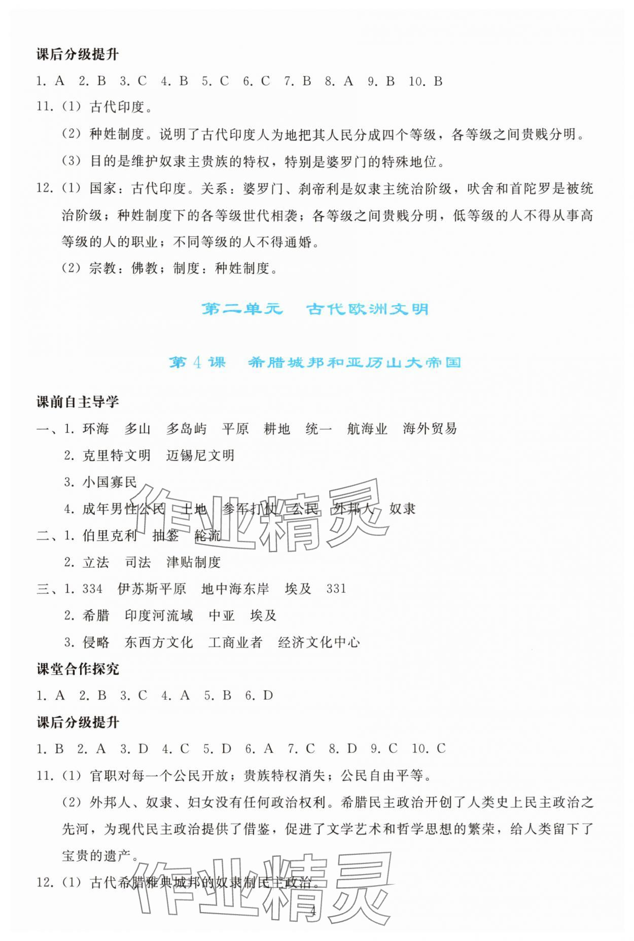 2025年同步轻松练习九年级历史上册人教版精编版 参考答案第3页