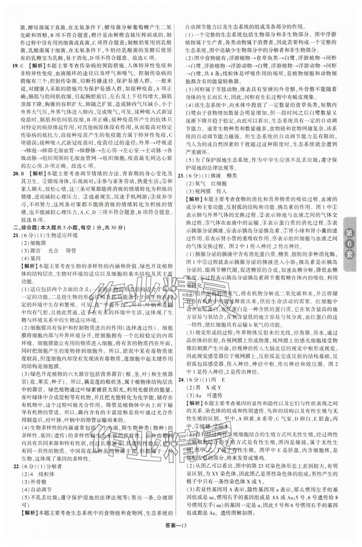 2024年领扬中考卷生物江西专版&nbsp;参考答案第12页