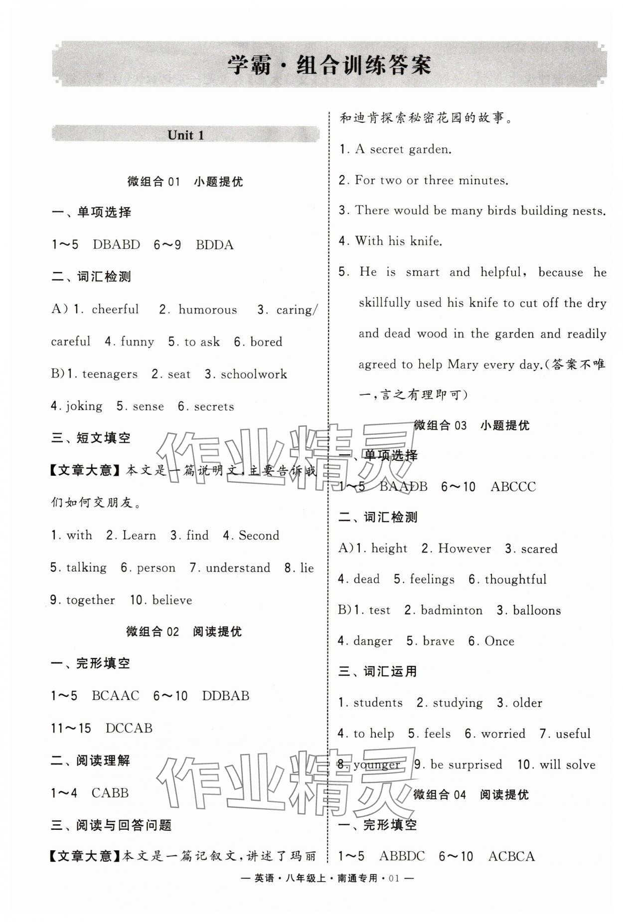 2025年学霸组合训练八年级英语上册译林版南通专版 第1页