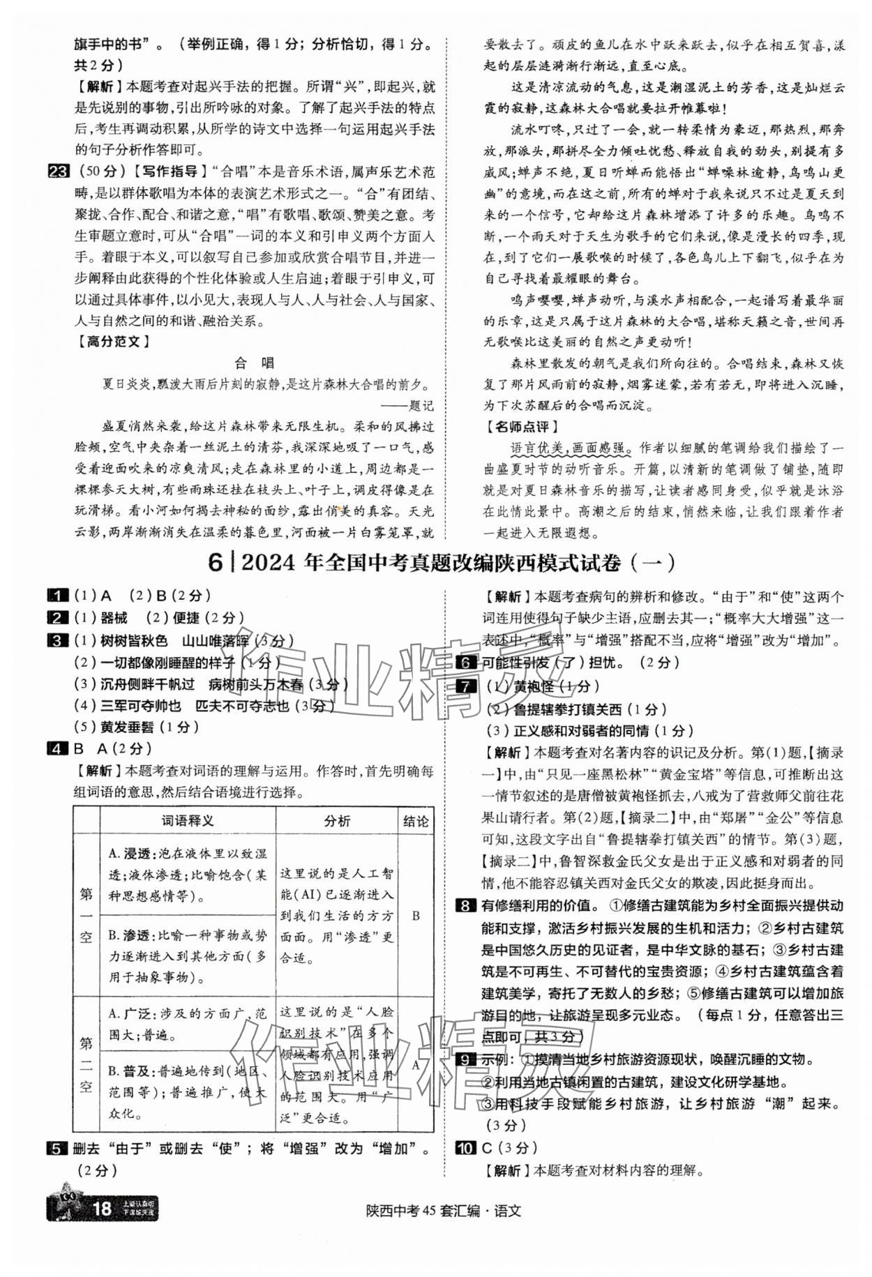 2025年金考卷45套匯編語(yǔ)文陜西專版 參考答案第18頁(yè)