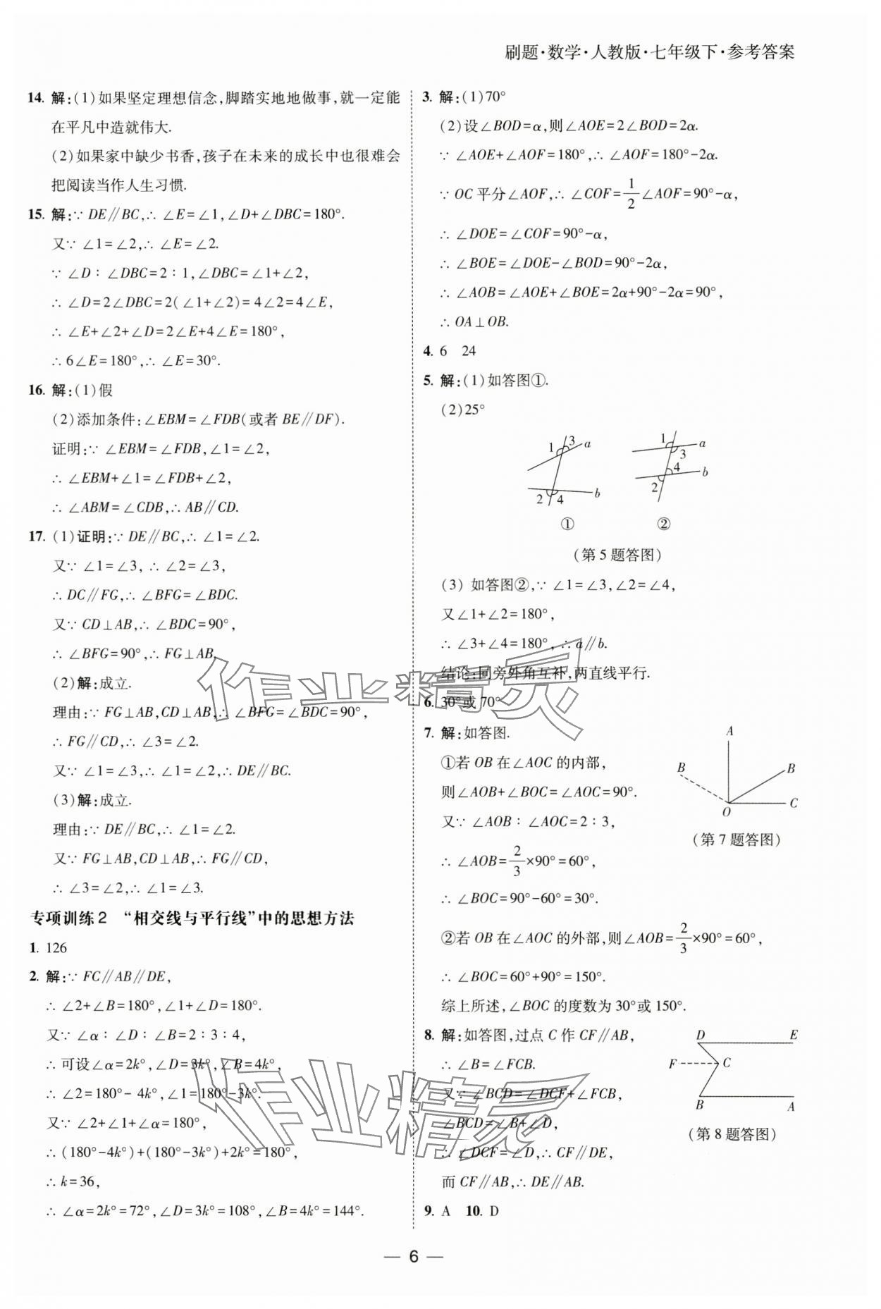 2025年北大綠卡刷題七年級數(shù)學(xué)下冊人教版 參考答案第6頁