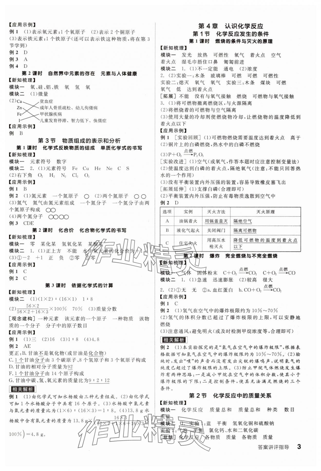 2024年全品學(xué)練考九年級(jí)化學(xué)上冊(cè)滬教版 參考答案第3頁