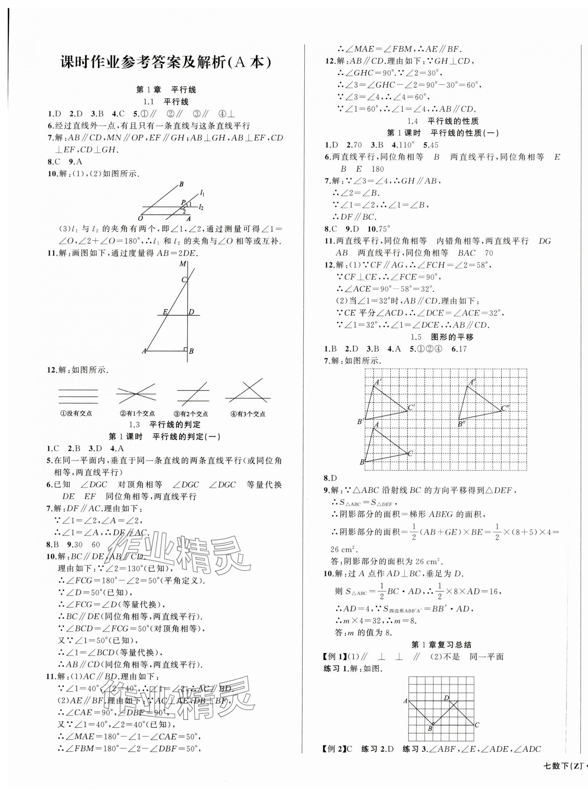 2024年名師面對面同步作業(yè)本七年級數(shù)學(xué)下冊浙教版浙江專版 第1頁