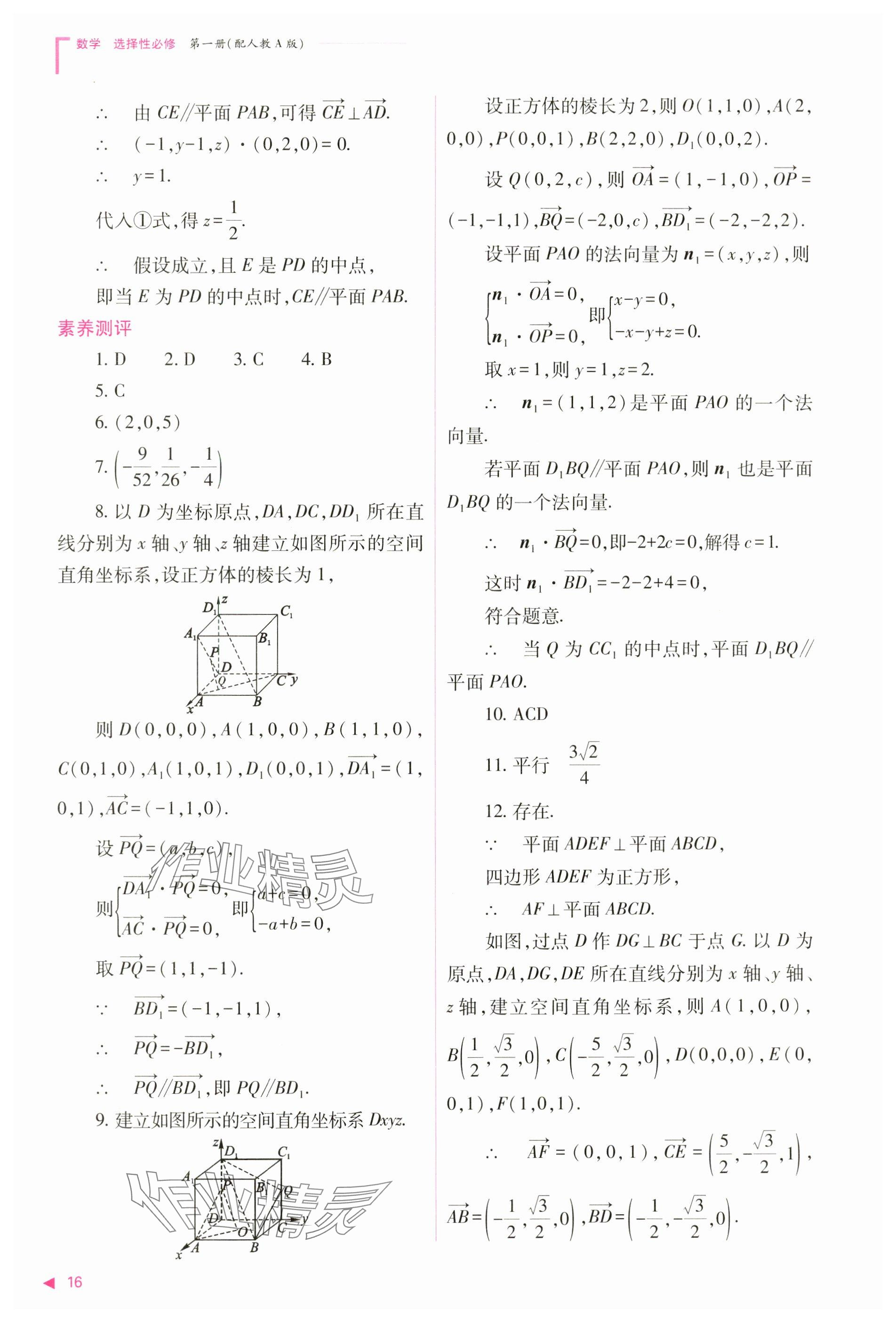 2024年普通高中新课程同步练习册高中数学选择性必修第一册人教版 参考答案第16页