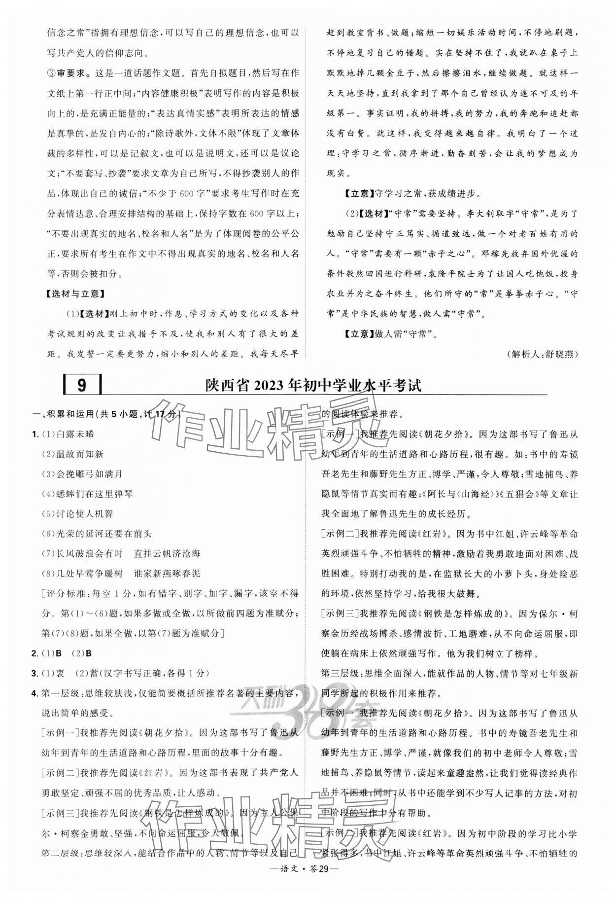 2024年天利38套新课标全国中考试题精选语文 参考答案第29页