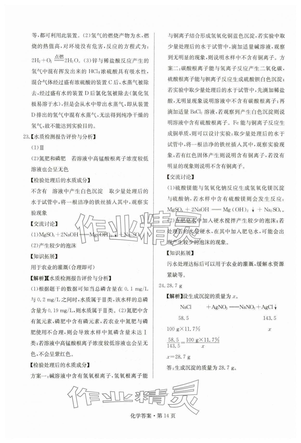 2024年湖南中考必备化学 参考答案第14页